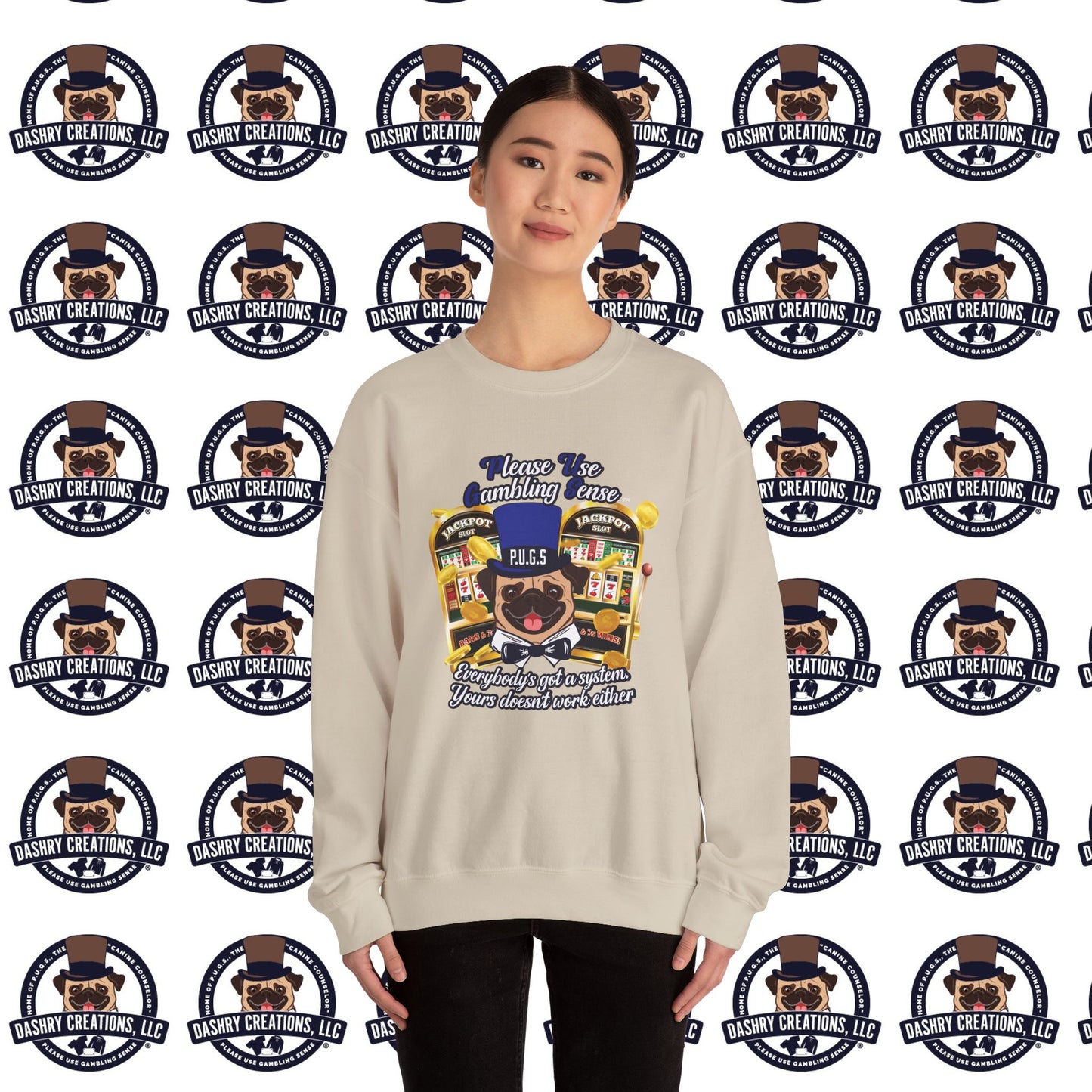 Slots “Everybody’s Got A System” Blue & Black Top Hat Unisex Heavy Blend™ Crewneck Sweatshirt
