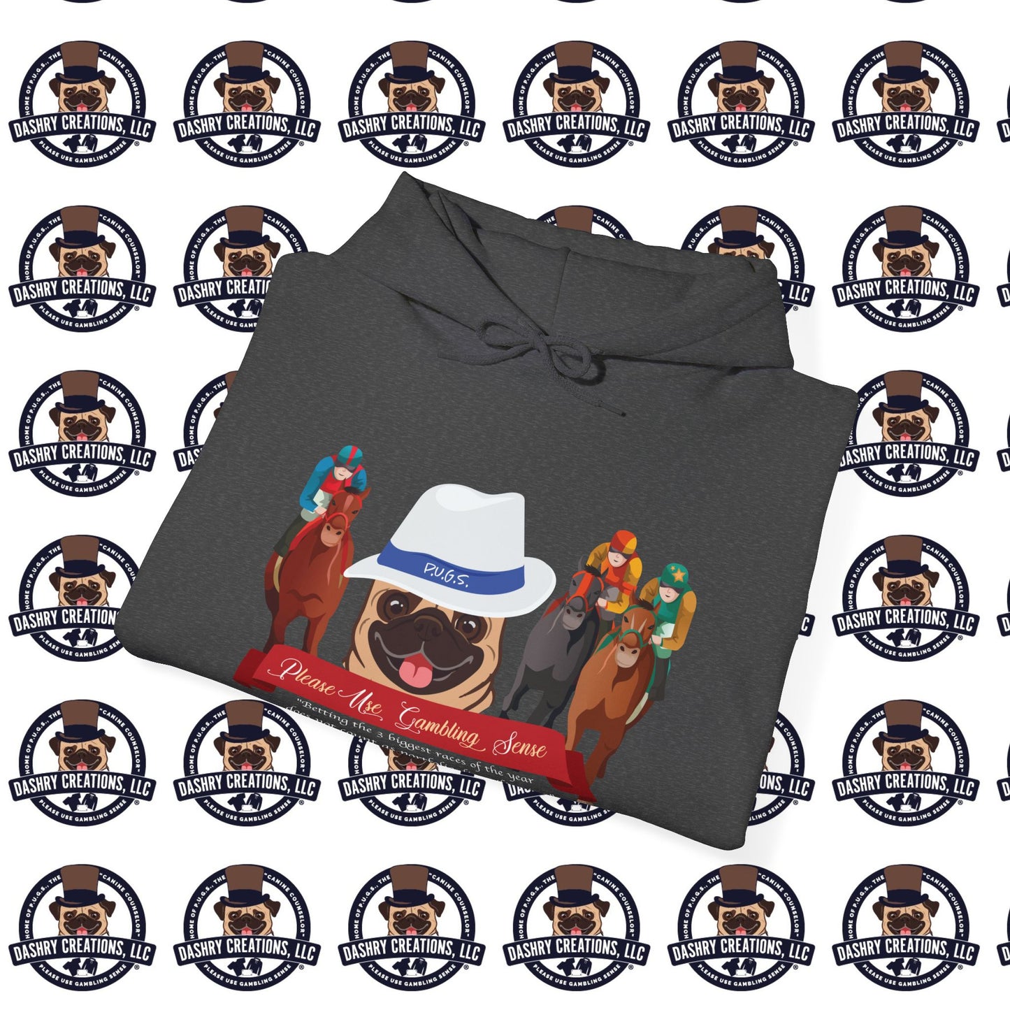 Horse Racing “Portfolio Diversification” White with Blue Band Men’s Fedora Hat Unisex Heavy Blend™ Hooded Sweatshirt