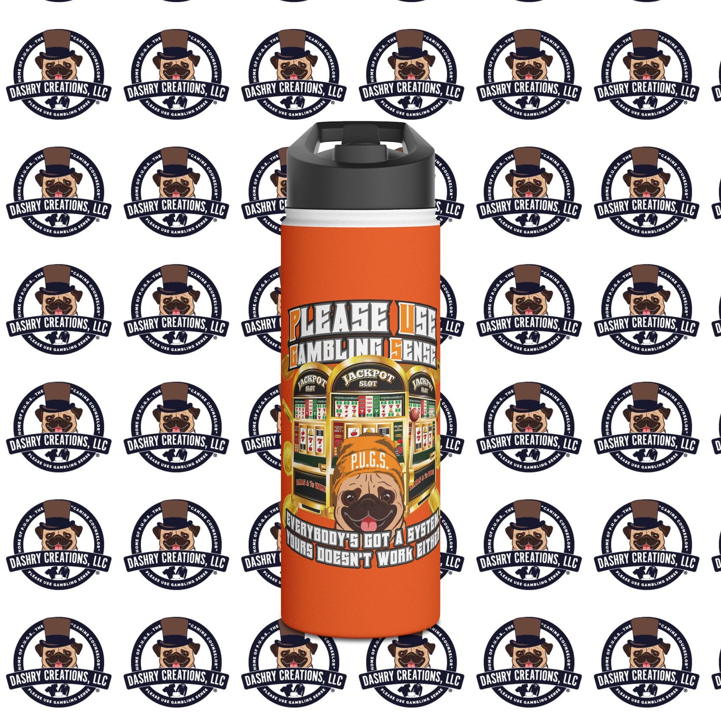 Slots “Everybody’s Got A System” Orange Wool Cap Stainless Steel Water Bottle, Standard Lid