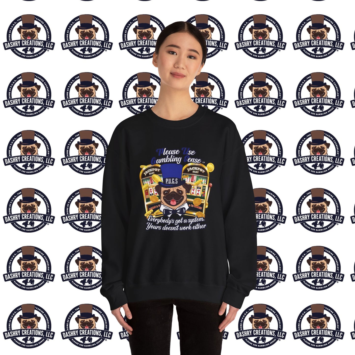 Slots “Everybody’s Got A System” Blue & Black Top Hat Unisex Heavy Blend™ Crewneck Sweatshirt