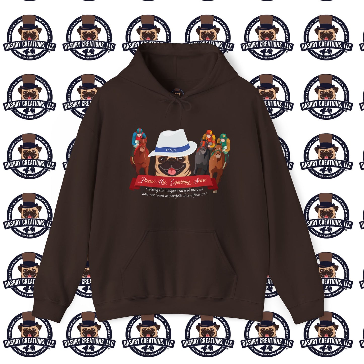 Horse Racing “Portfolio Diversification” White with Blue Band Men’s Fedora Hat Unisex Heavy Blend™ Hooded Sweatshirt