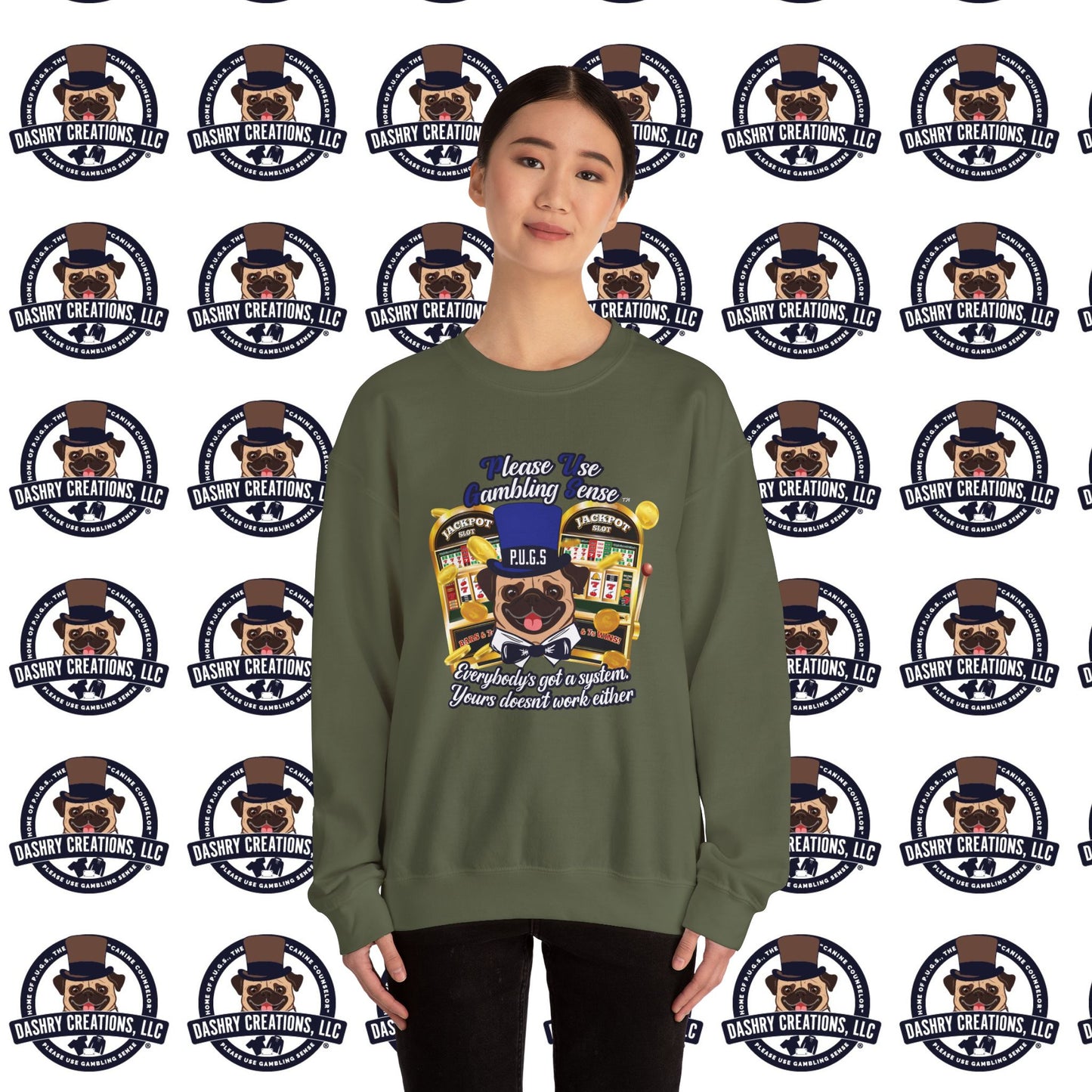 Slots “Everybody’s Got A System” Blue & Black Top Hat Unisex Heavy Blend™ Crewneck Sweatshirt