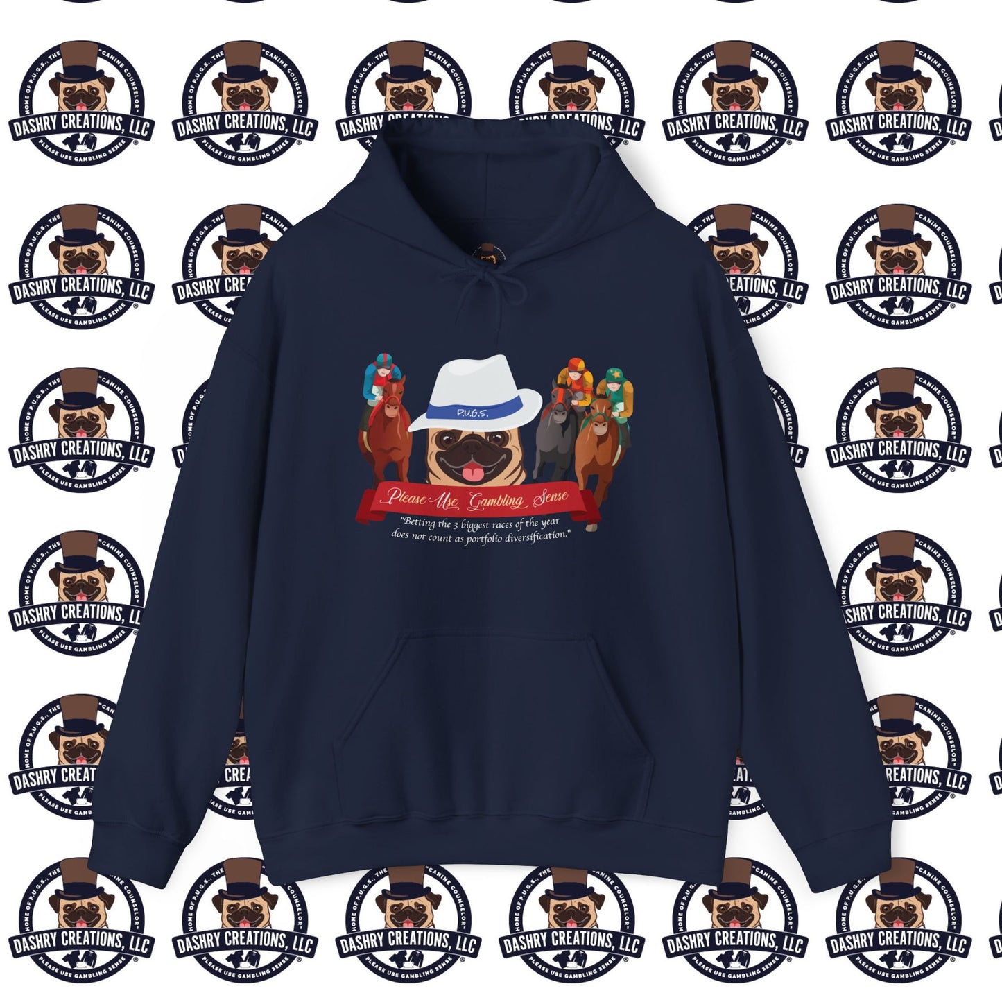 Horse Racing “Portfolio Diversification” White with Blue Band Men’s Fedora Hat Unisex Heavy Blend™ Hooded Sweatshirt