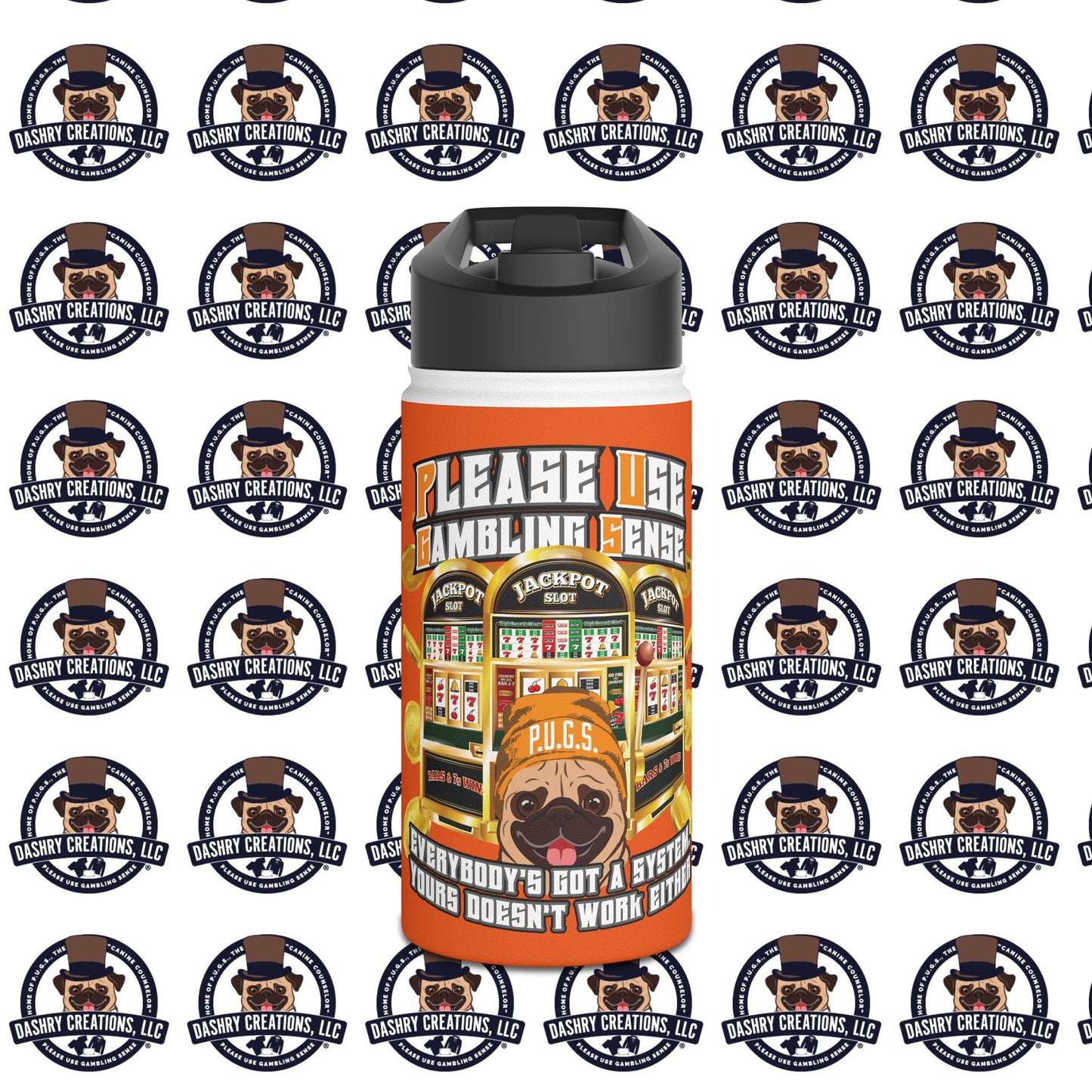Slots “Everybody’s Got A System” Orange Wool Cap Stainless Steel Water Bottle, Standard Lid