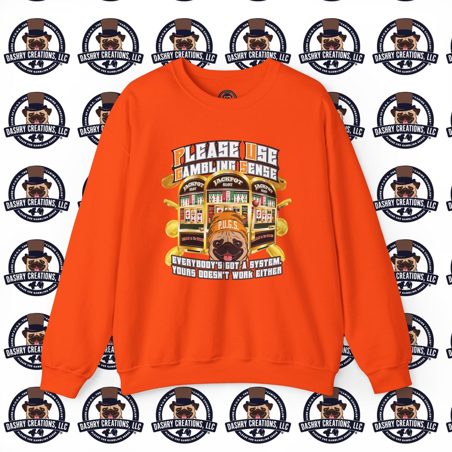 Slots “Everybody’s Got A System” Orange Wool Cap Unisex Heavy Blend™ Crewneck Sweatshirt