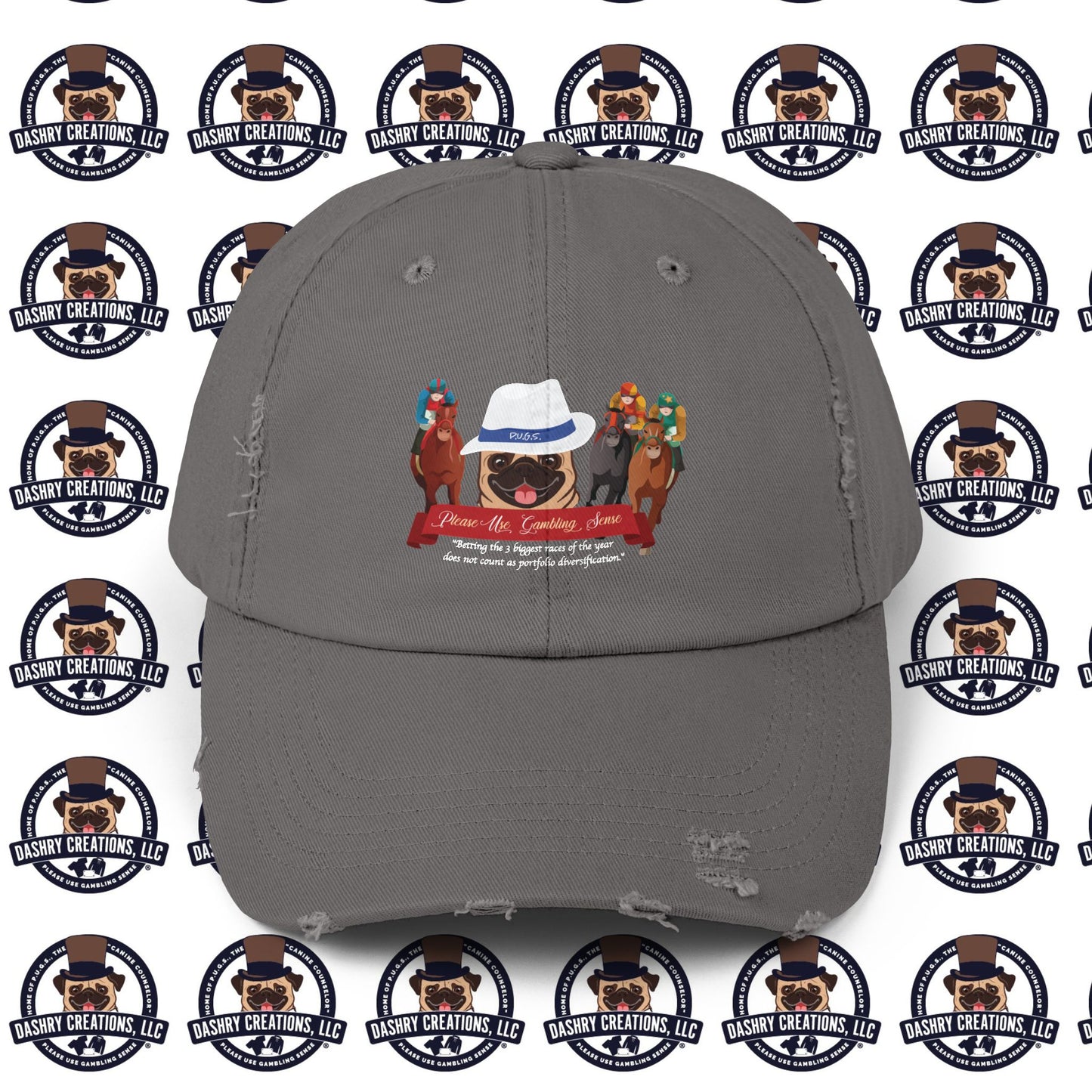 Horse Racing “Portfolio Diversification” White with Blue Band Men’s Fedora Hat Unisex Distressed Cap