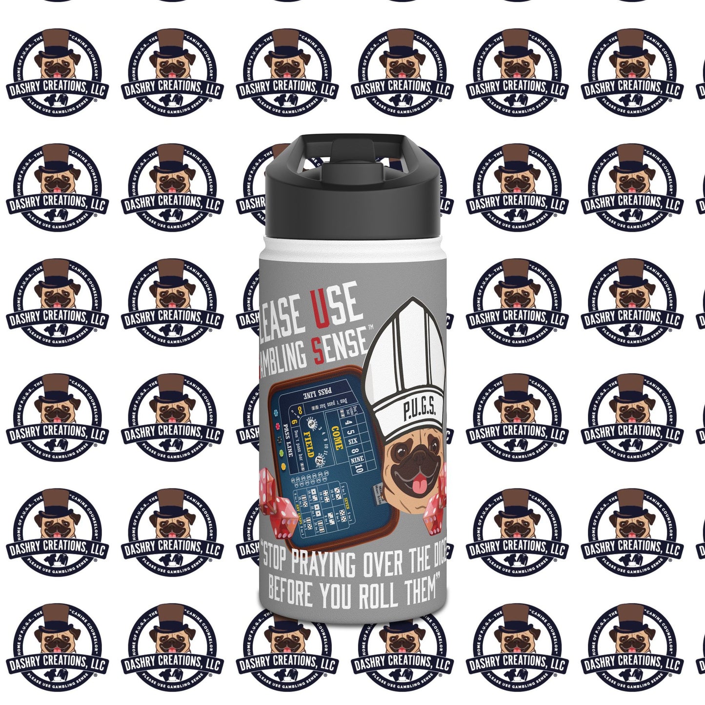 Craps “Praying Over Dice” Bishop’s Mitre Hat Stainless Steel Water Bottle, Standard Lid