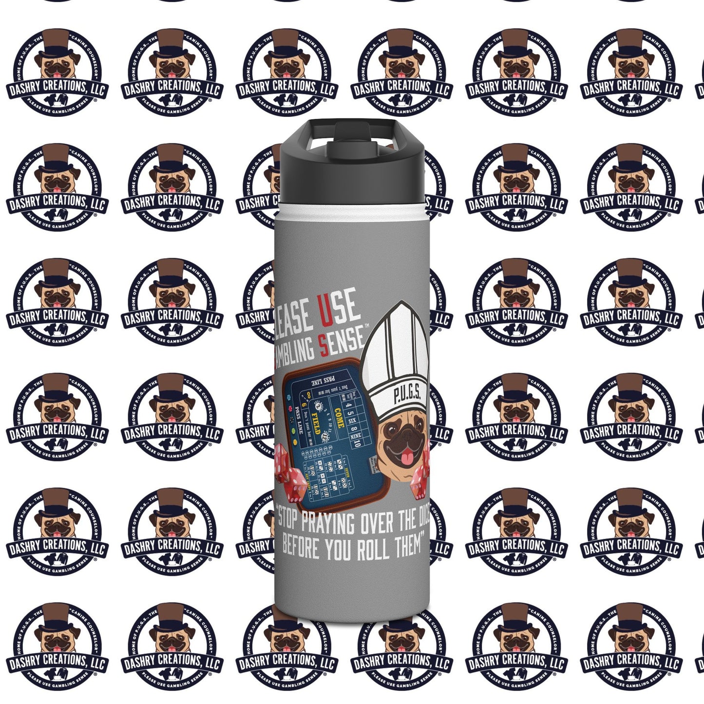 Craps “Praying Over Dice” Bishop’s Mitre Hat Stainless Steel Water Bottle, Standard Lid