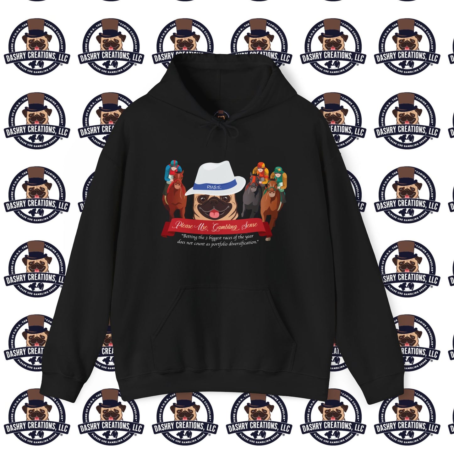 Horse Racing “Portfolio Diversification” White with Blue Band Men’s Fedora Hat Unisex Heavy Blend™ Hooded Sweatshirt