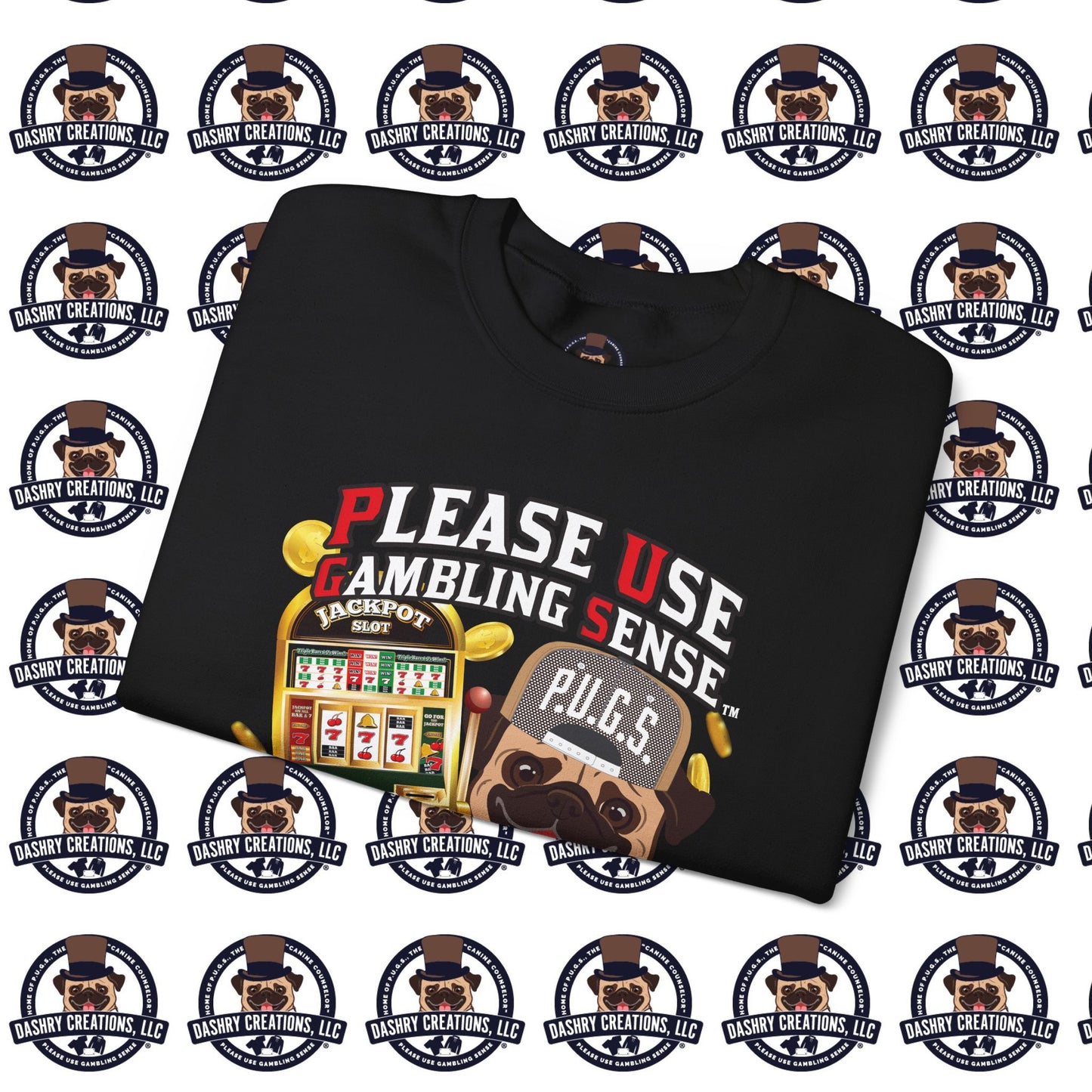 Slots “Everybody’s Got A System” Tan & White Backwards Baseball Cap Unisex Heavy Blend™ Crewneck Sweatshirt
