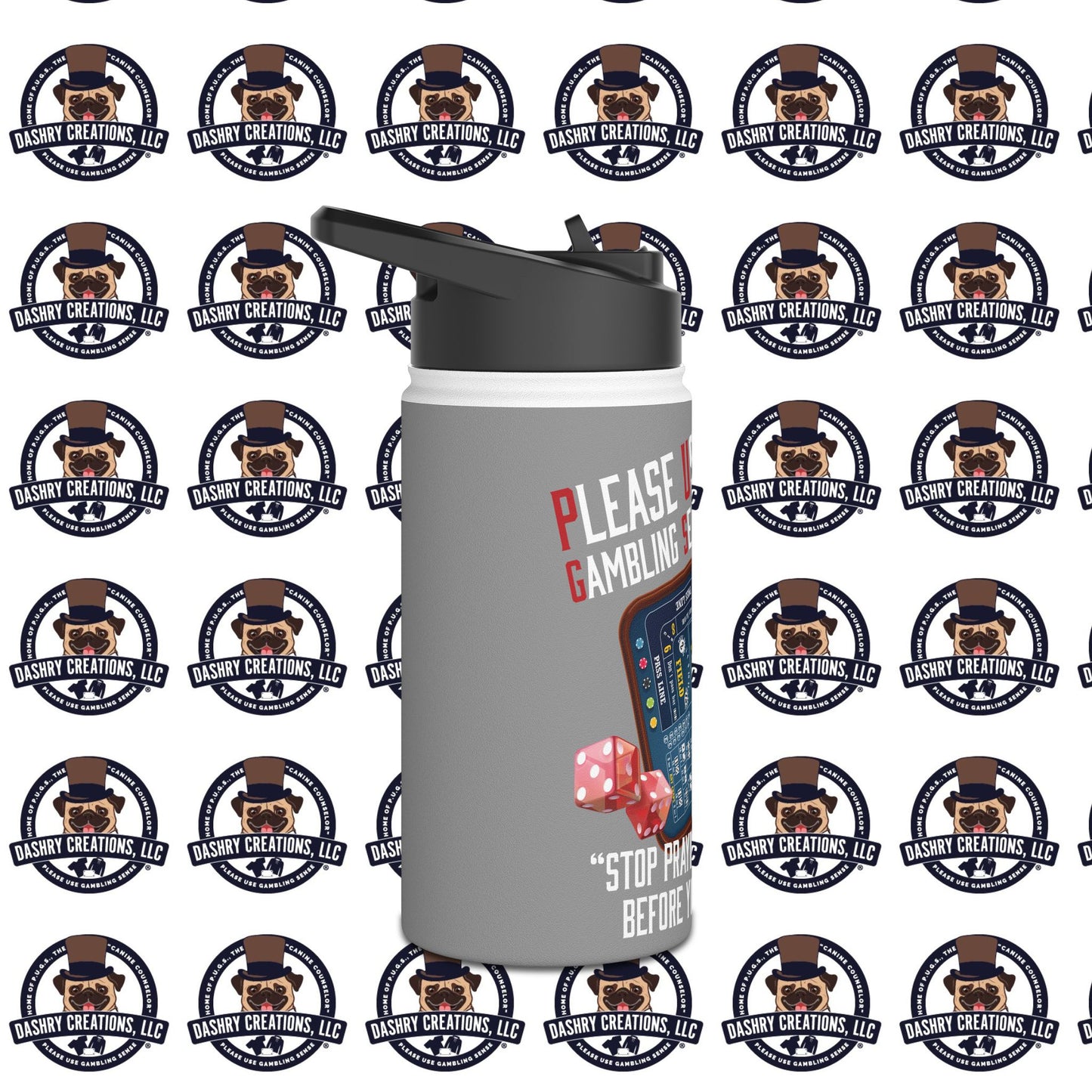 Craps “Praying Over Dice” Bishop’s Mitre Hat Stainless Steel Water Bottle, Standard Lid