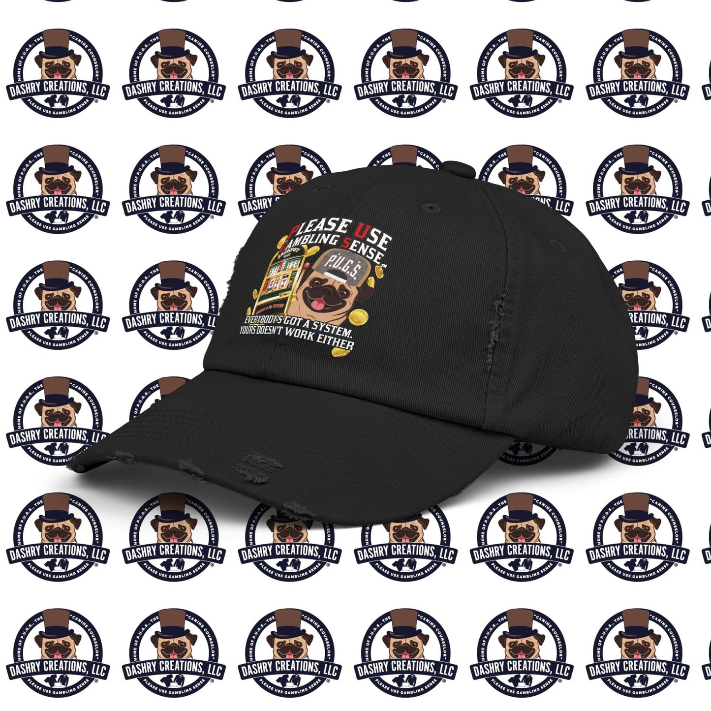 Slots “Everybody’s Got A System” Tan & White Backwards Baseball Cap Unisex Distressed Cap