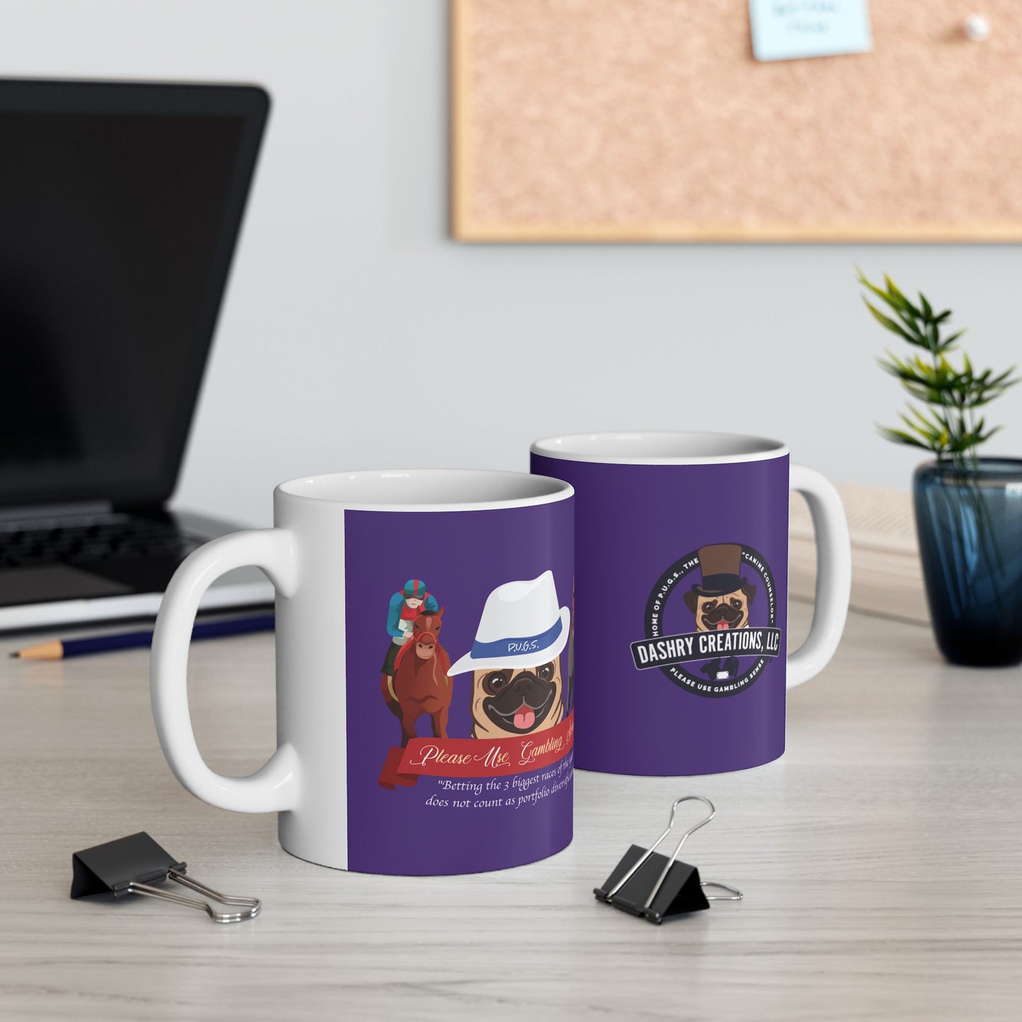 Horse Racing “Portfolio Diversification” White with Blue Band Men’s Fedora Hat Ceramic Mug, (11oz, 15oz)