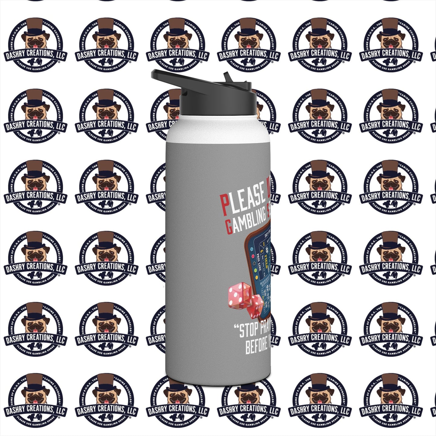 Craps “Praying Over Dice” Bishop’s Mitre Hat Stainless Steel Water Bottle, Standard Lid