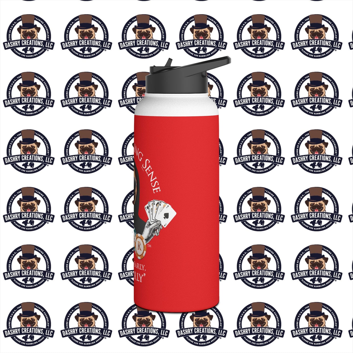 Poker “Win Early Leave” Early Black Hoodie Stainless Steel Water Bottle, Standard Lid