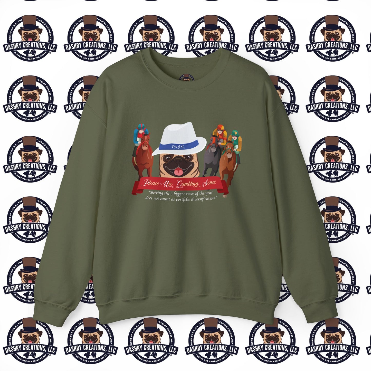 Horse Racing “Portfolio Diversification” White with Blue Band Men’s Fedora Hat Unisex Heavy Blend™ Crewneck Sweatshirt