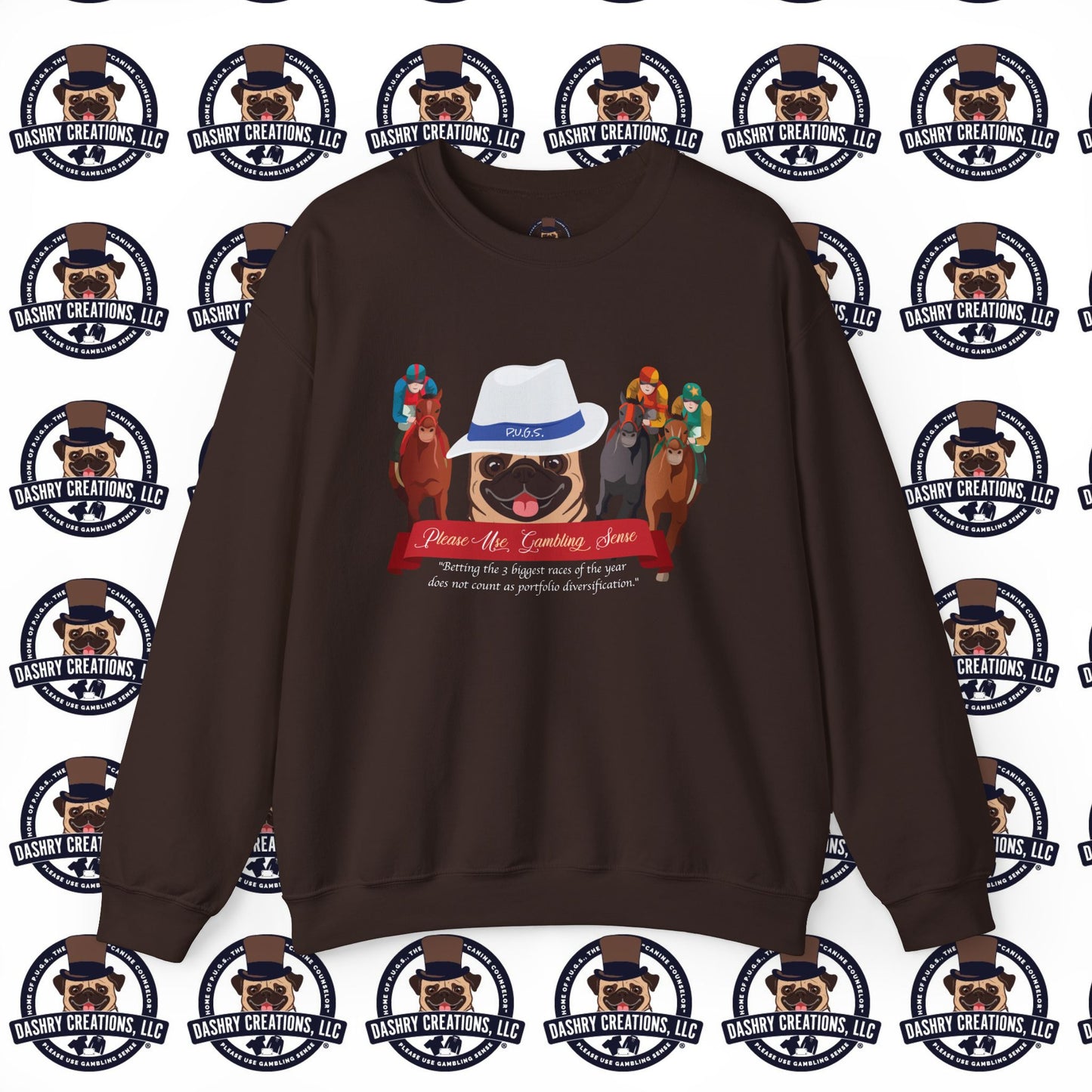 Horse Racing “Portfolio Diversification” White with Blue Band Men’s Fedora Hat Unisex Heavy Blend™ Crewneck Sweatshirt