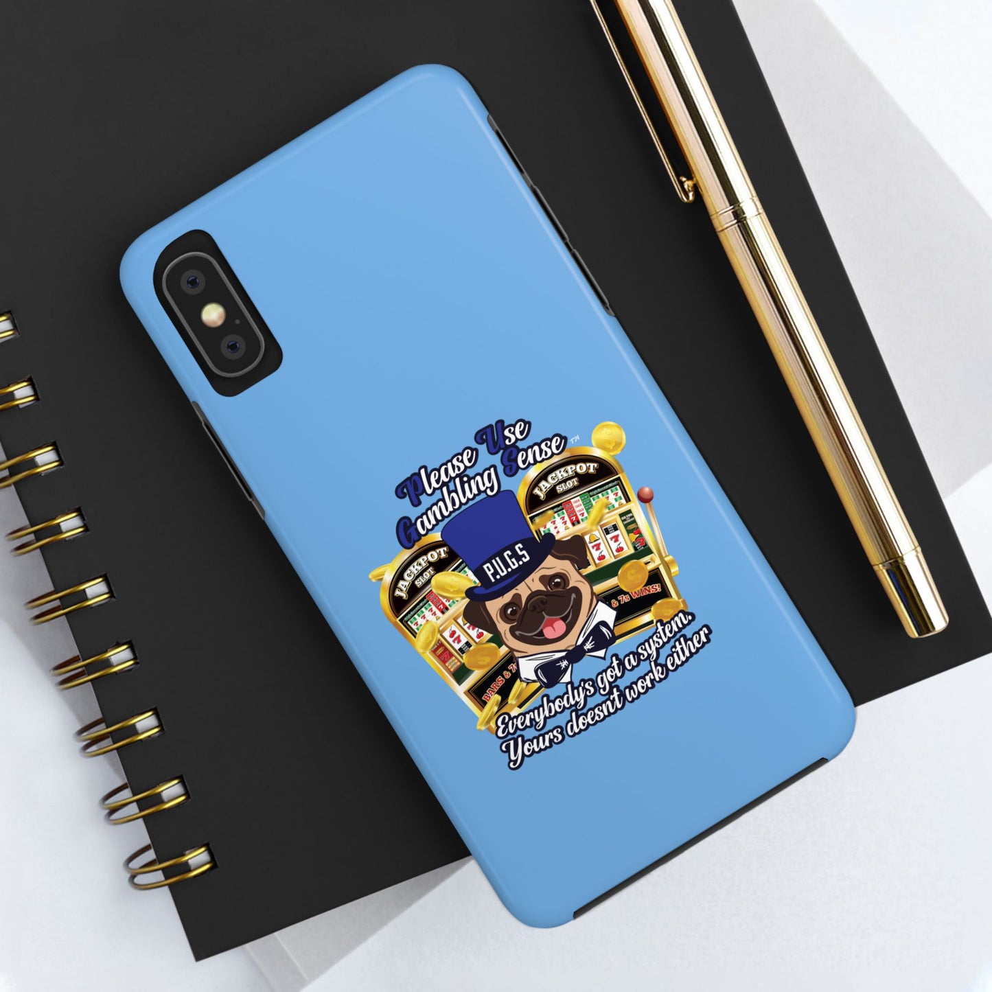 Slots “Everybody’s Got A System” Blue & Black Top Hat Tough Phone Cases