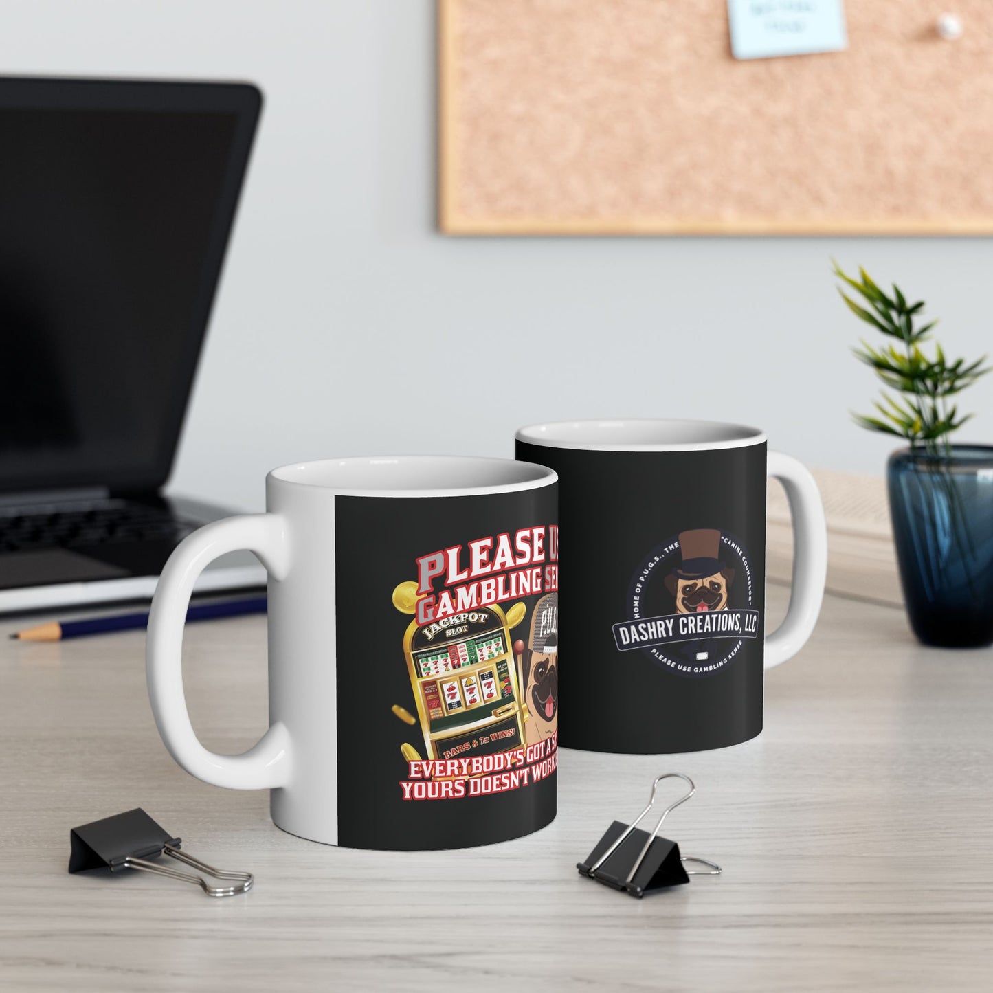 Slots “Everybody’s Got A System” Tan & White Backwards Baseball Cap Ceramic Mug, (11oz, 15oz)