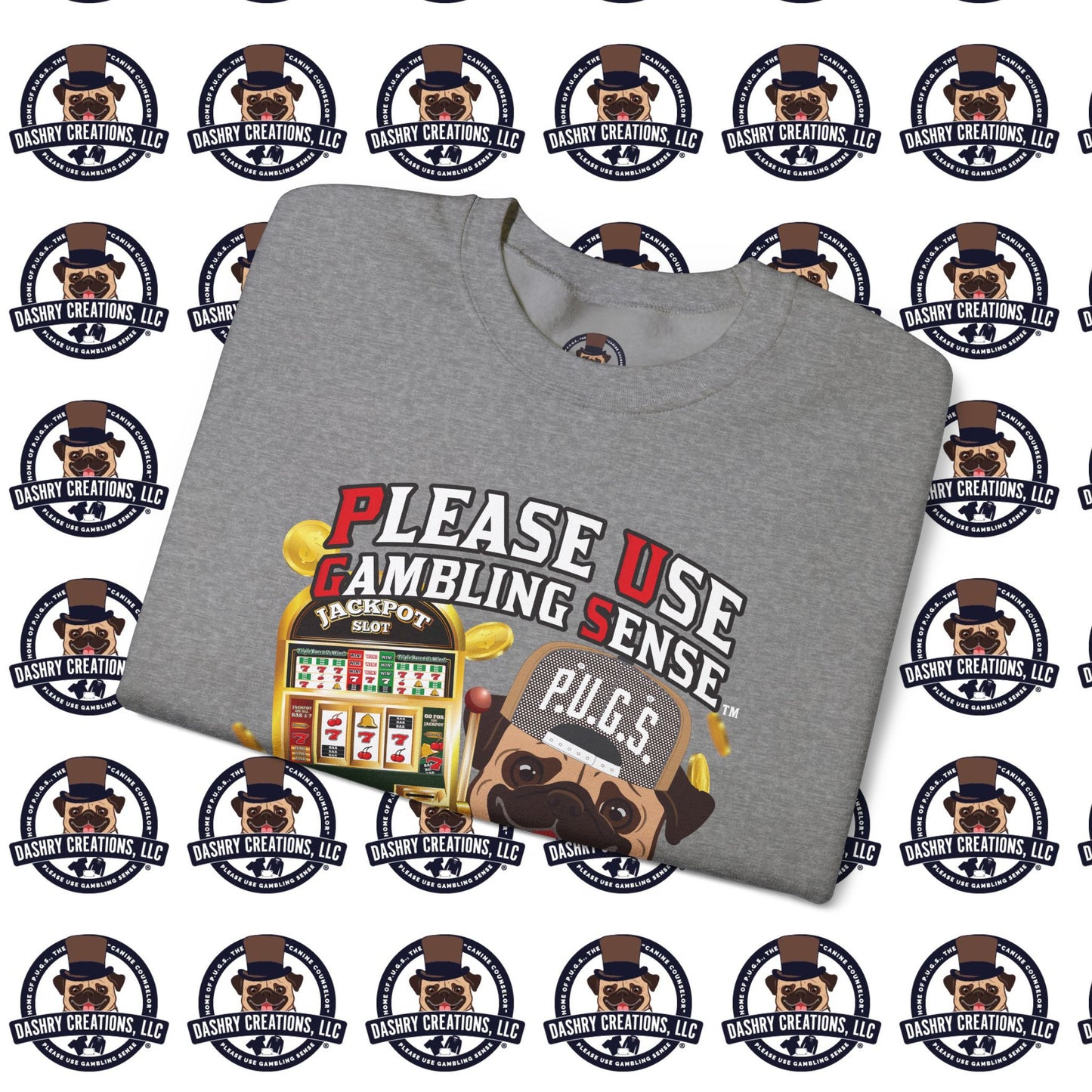 Slots “Everybody’s Got A System” Tan & White Backwards Baseball Cap Unisex Heavy Blend™ Crewneck Sweatshirt