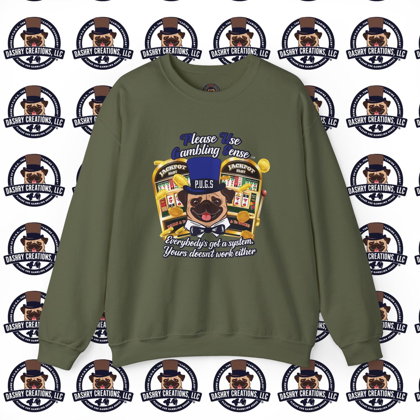 Slots “Everybody’s Got A System” Blue & Black Top Hat Unisex Heavy Blend™ Crewneck Sweatshirt