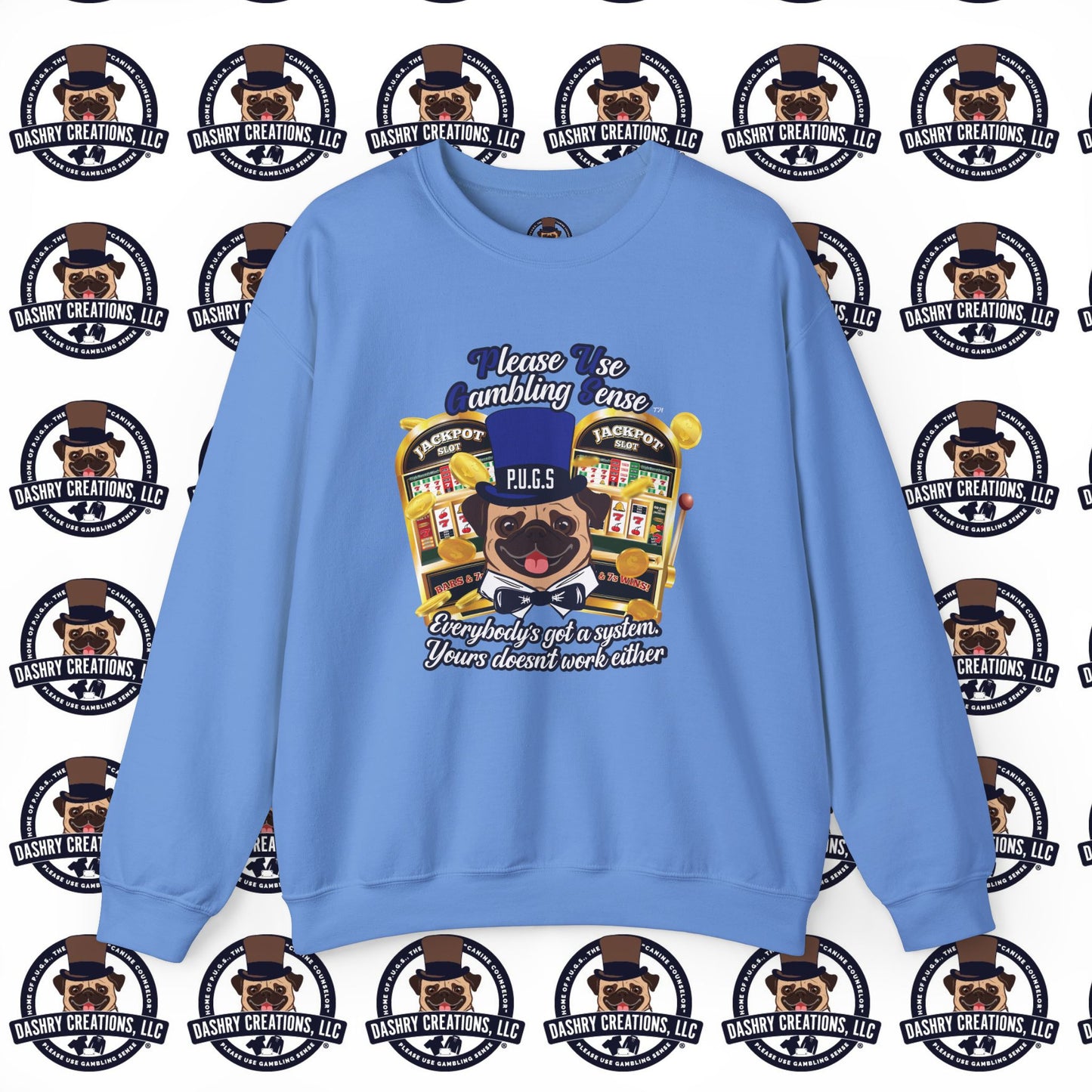 Slots “Everybody’s Got A System” Blue & Black Top Hat Unisex Heavy Blend™ Crewneck Sweatshirt