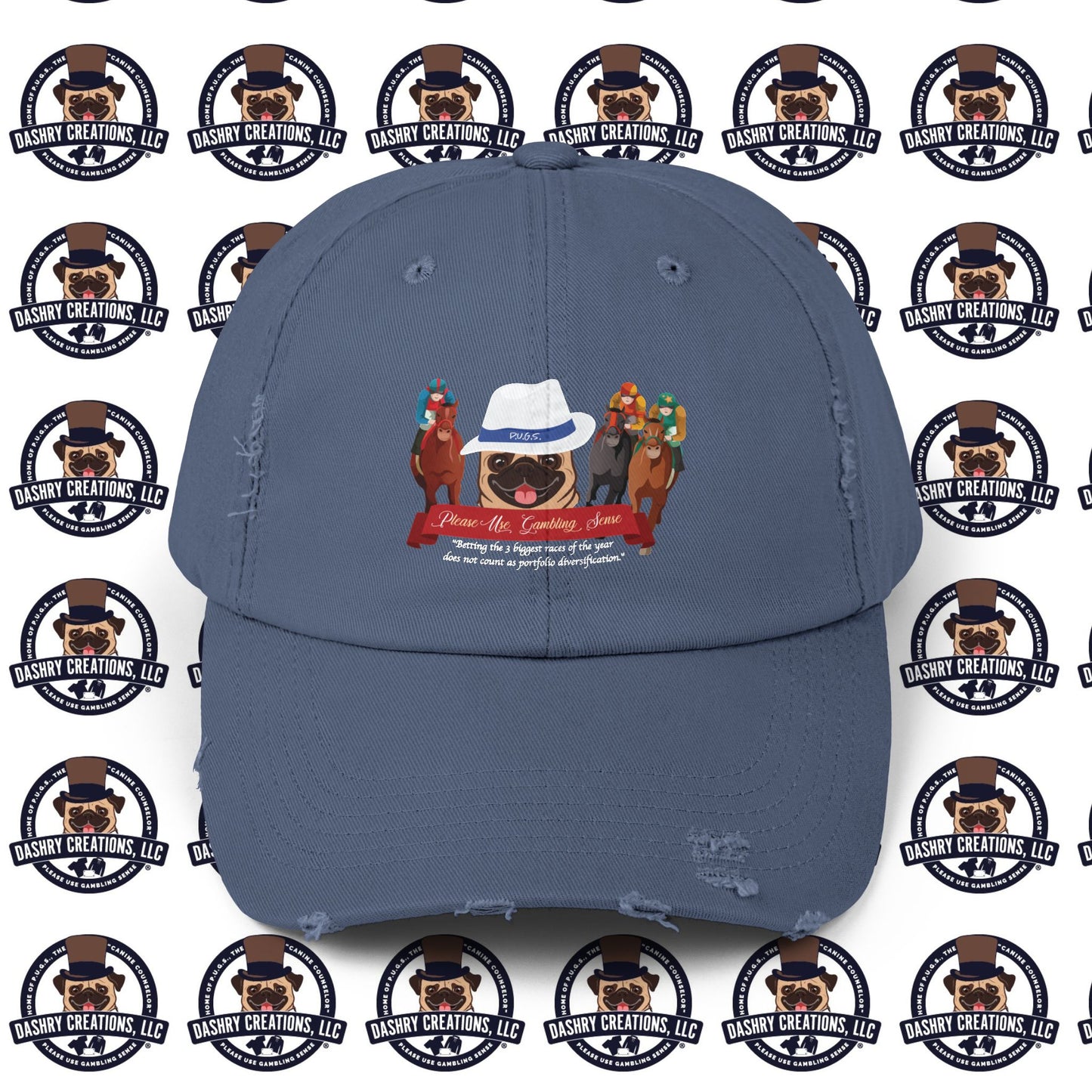 Horse Racing “Portfolio Diversification” White with Blue Band Men’s Fedora Hat Unisex Distressed Cap