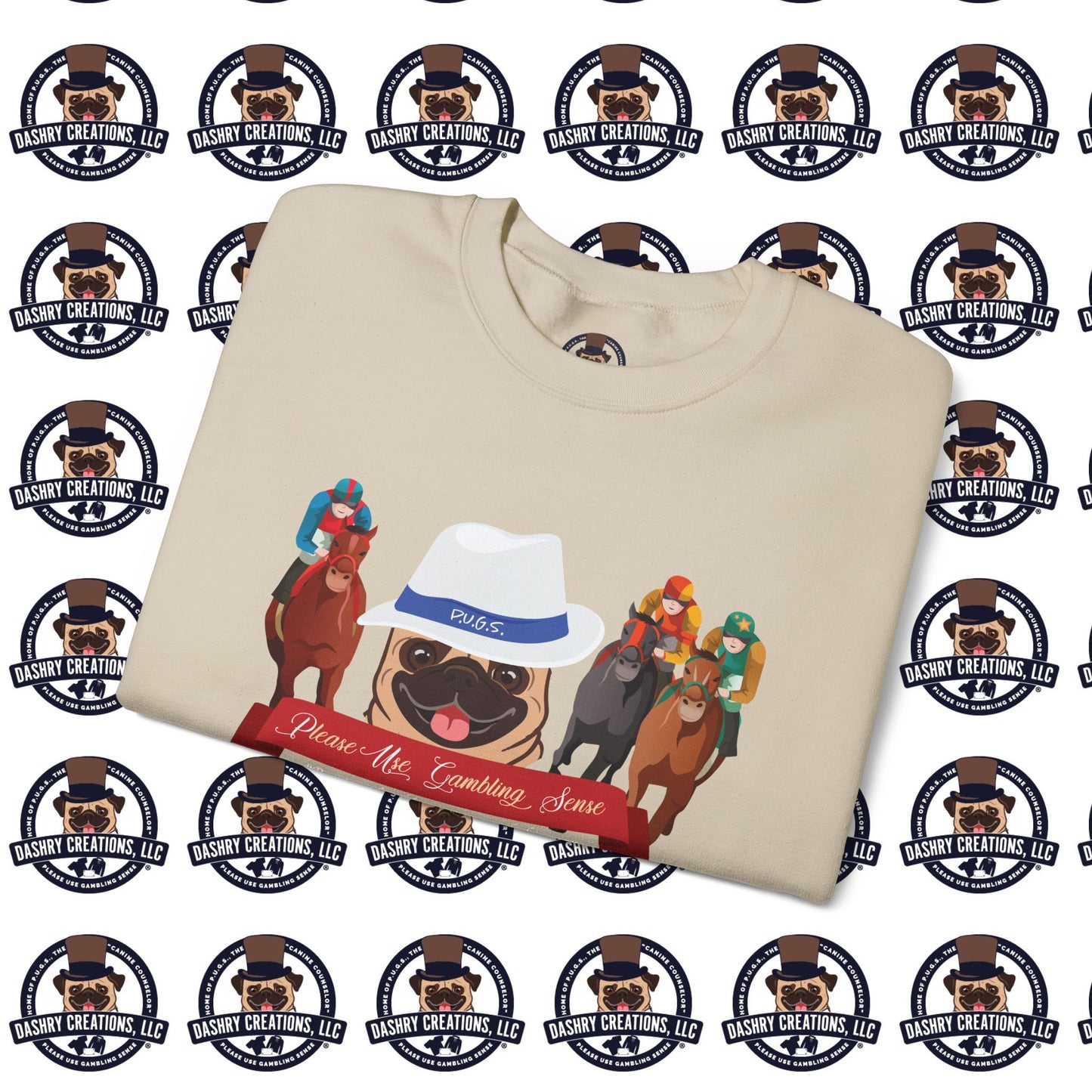 Horse Racing “Portfolio Diversification” White with Blue Band Men’s Fedora Hat Unisex Heavy Blend™ Crewneck Sweatshirt