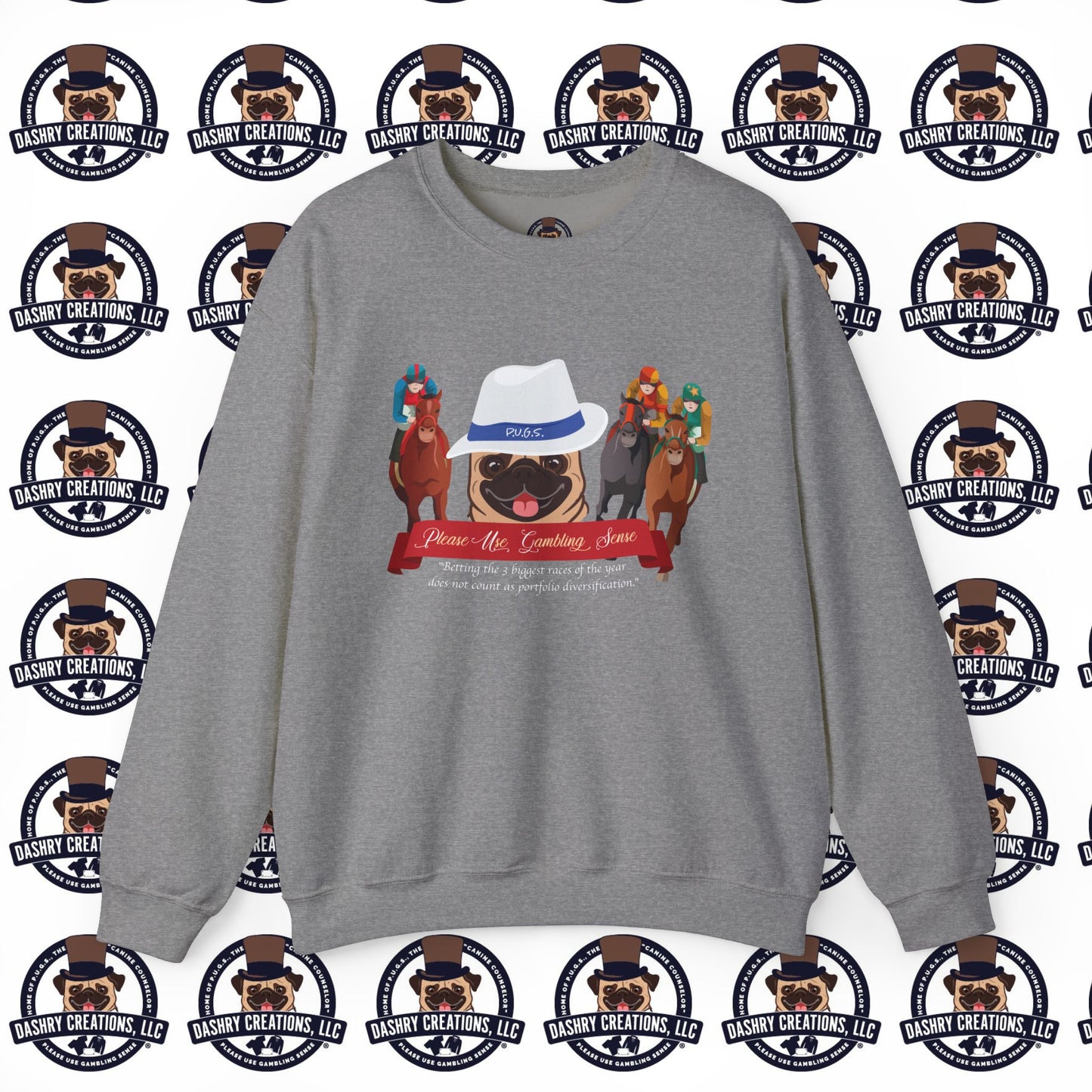 Horse Racing “Portfolio Diversification” White with Blue Band Men’s Fedora Hat Unisex Heavy Blend™ Crewneck Sweatshirt