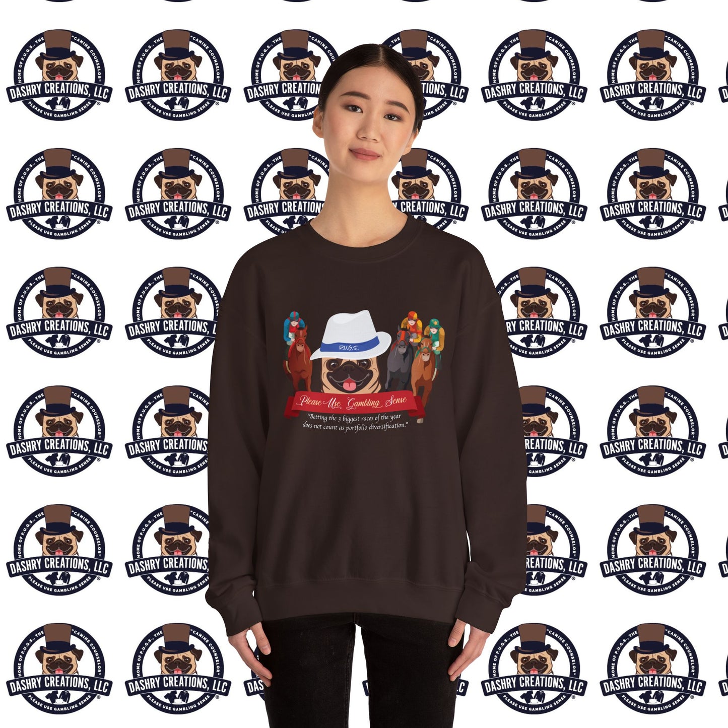 Horse Racing “Portfolio Diversification” White with Blue Band Men’s Fedora Hat Unisex Heavy Blend™ Crewneck Sweatshirt