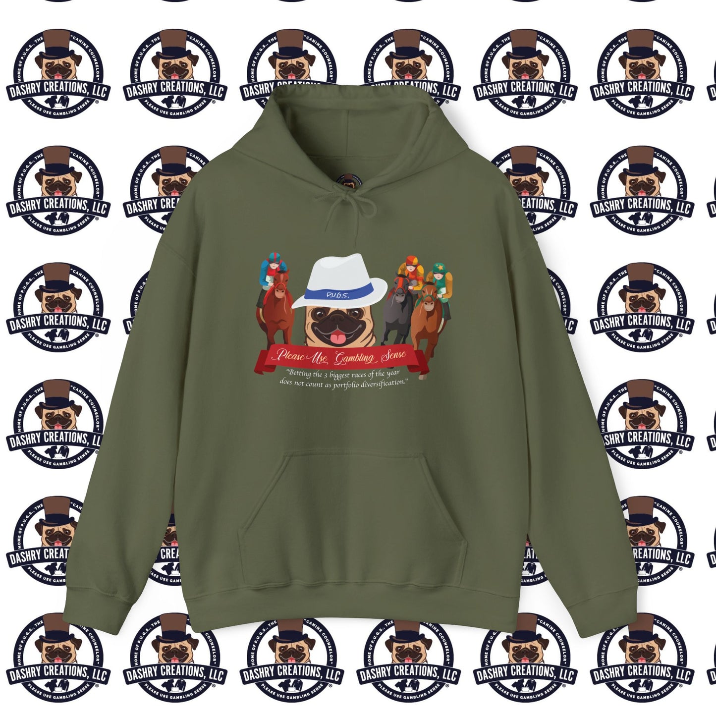 Horse Racing “Portfolio Diversification” White with Blue Band Men’s Fedora Hat Unisex Heavy Blend™ Hooded Sweatshirt