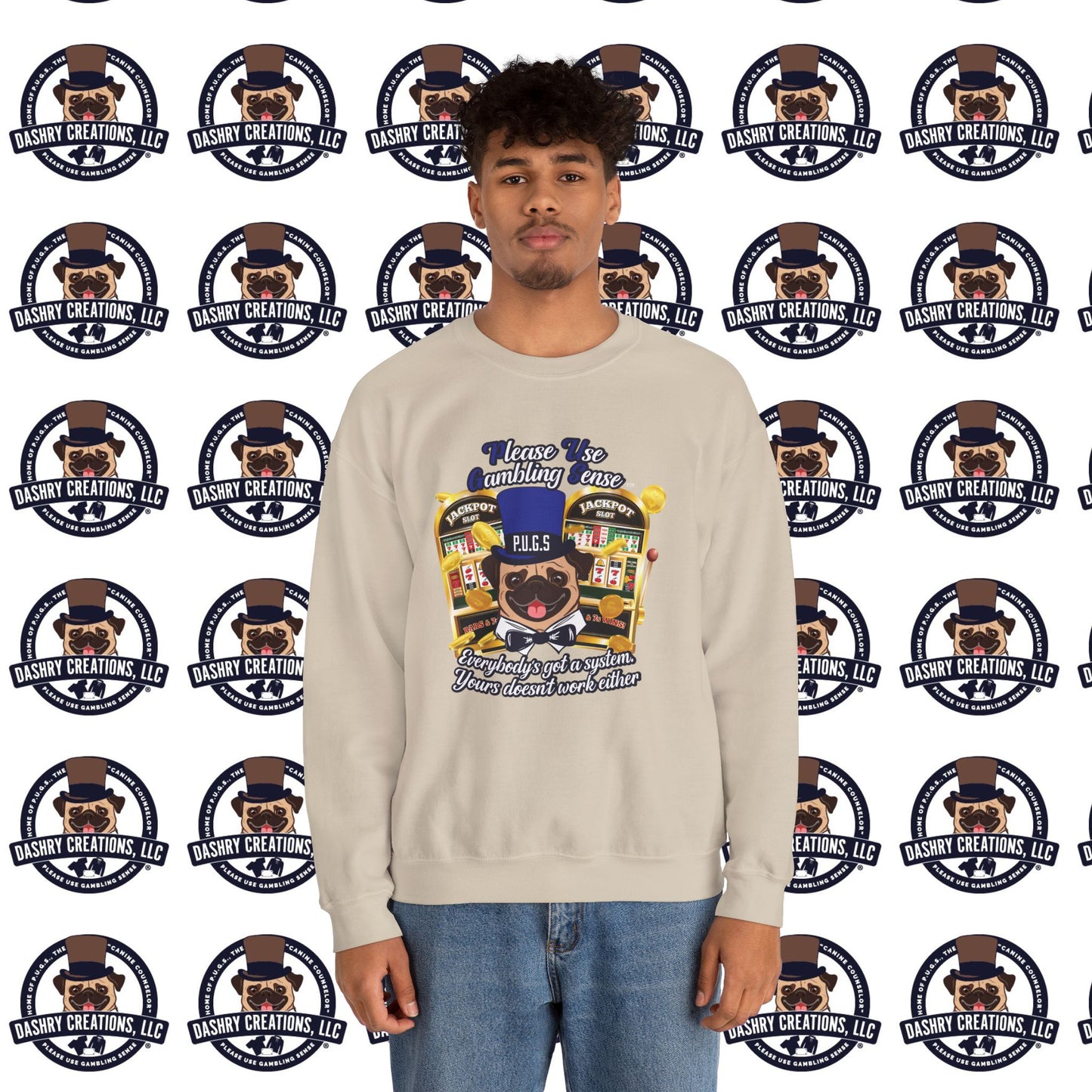 Slots “Everybody’s Got A System” Blue & Black Top Hat Unisex Heavy Blend™ Crewneck Sweatshirt