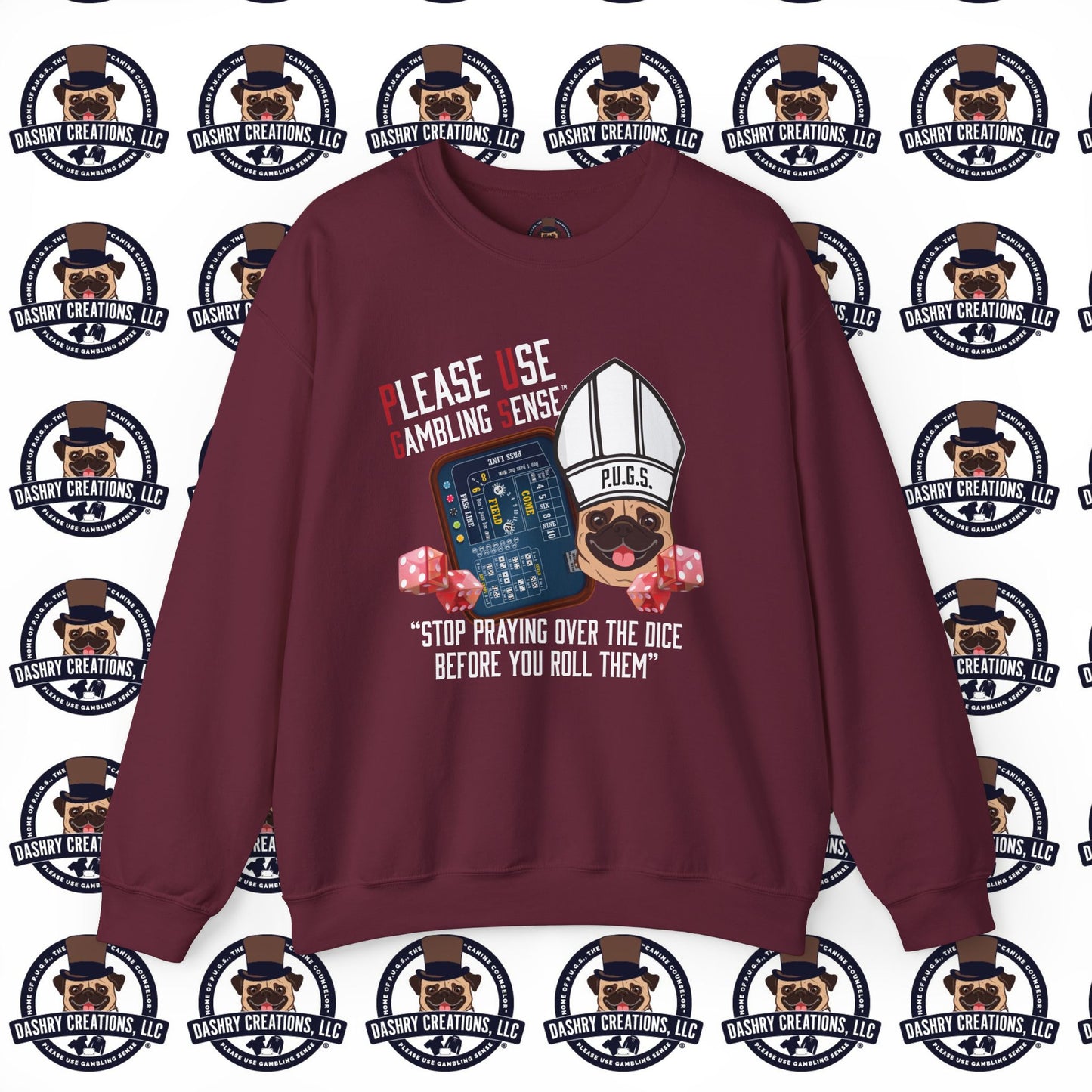 Craps “Praying Over Dice” Bishop’s Mitre Hat Unisex Heavy Blend™ Crewneck Sweatshirt
