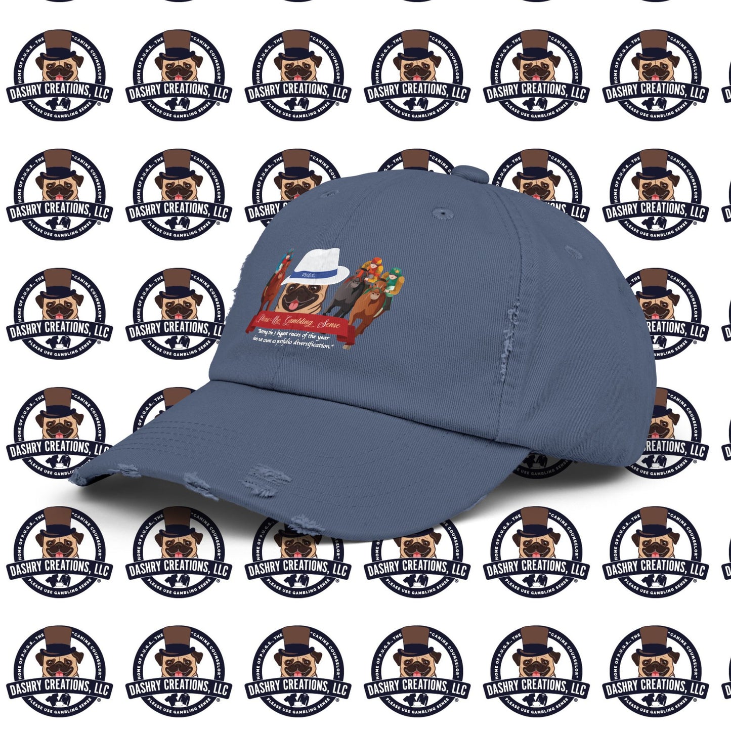 Horse Racing “Portfolio Diversification” White with Blue Band Men’s Fedora Hat Unisex Distressed Cap