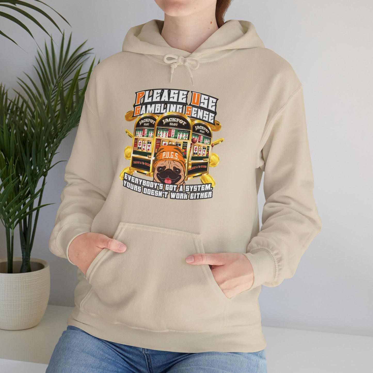 Slots “Everybody’s Got A System” Orange Wool Cap Unisex Heavy Blend™ Hooded Sweatshirt