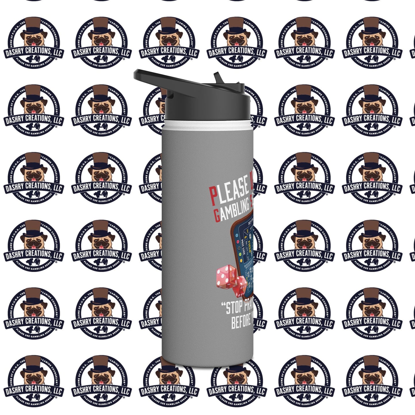 Craps “Praying Over Dice” Bishop’s Mitre Hat Stainless Steel Water Bottle, Standard Lid