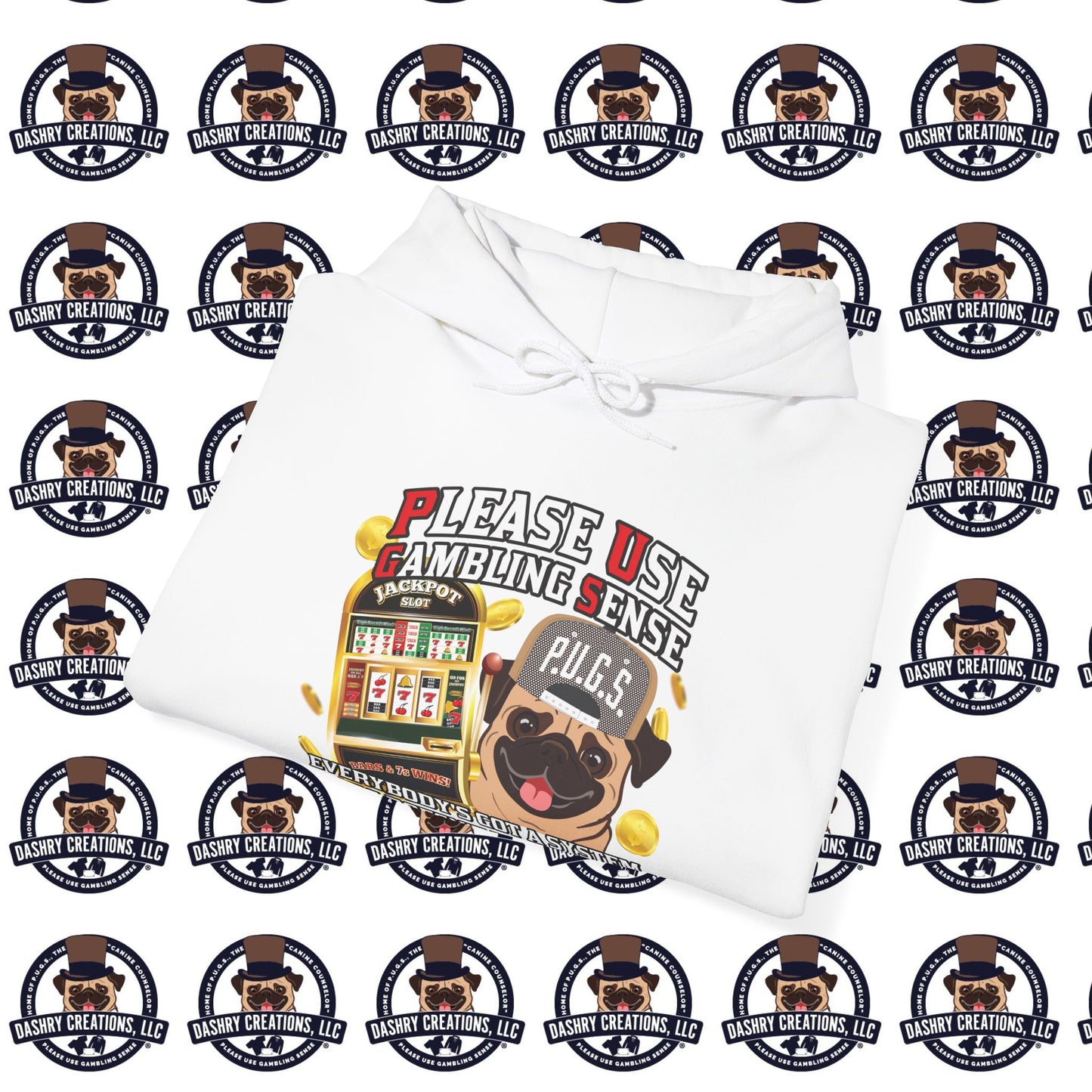 Slots “Everybody’s Got A System” Tan & White Backwards Baseball Cap Unisex Heavy Blend™ Hooded Sweatshirt