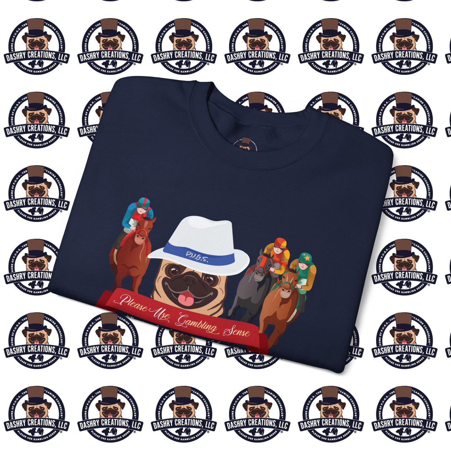 Horse Racing “Portfolio Diversification” White with Blue Band Men’s Fedora Hat Unisex Heavy Blend™ Crewneck Sweatshirt