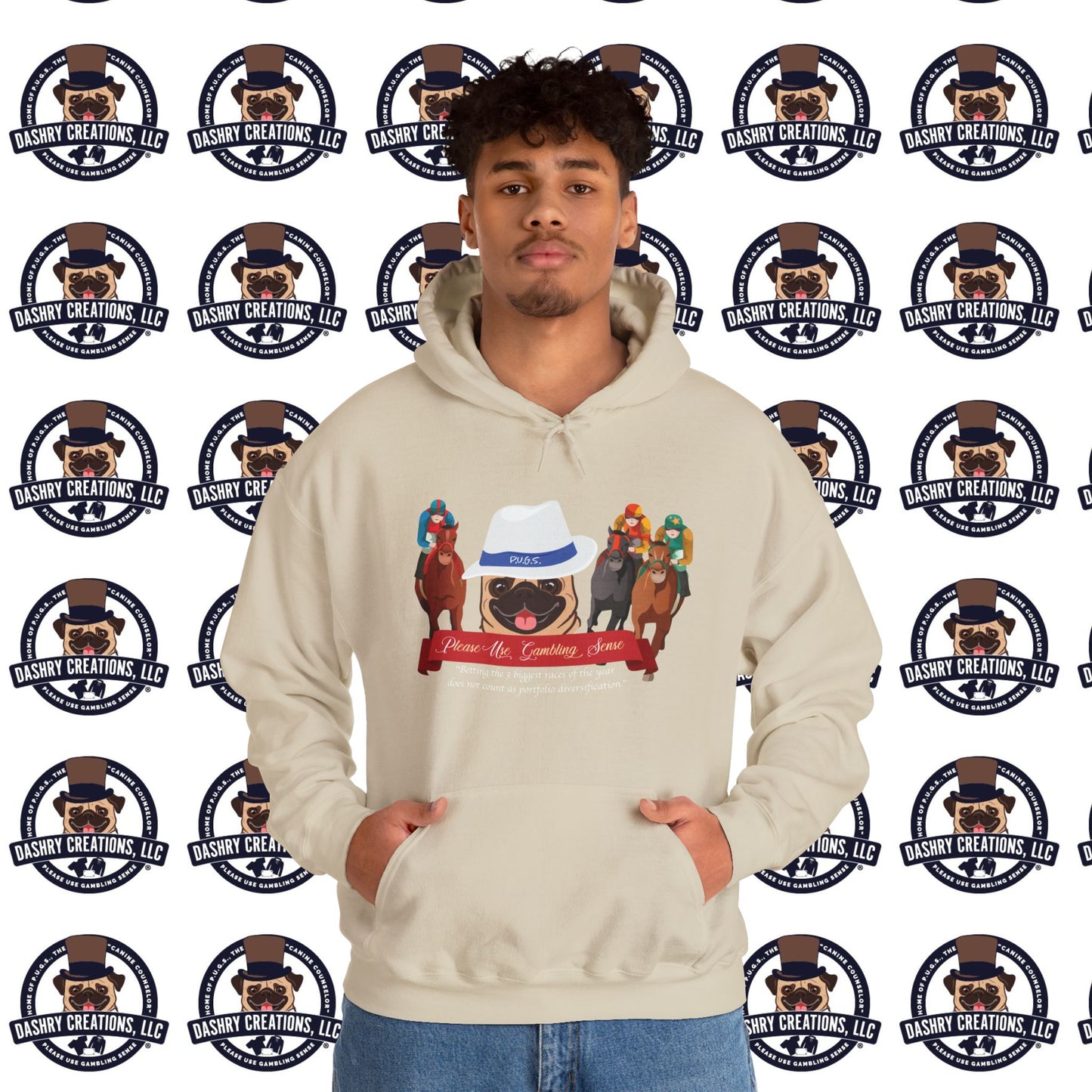 Horse Racing “Portfolio Diversification” White with Blue Band Men’s Fedora Hat Unisex Heavy Blend™ Hooded Sweatshirt