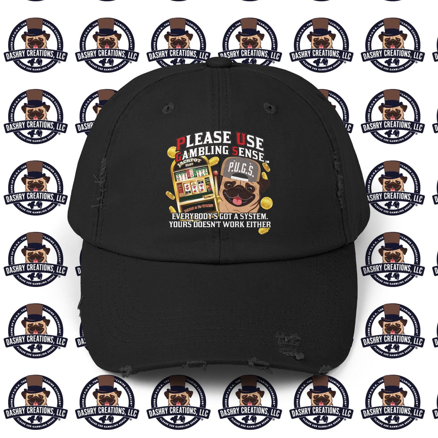 Slots “Everybody’s Got A System” Tan & White Backwards Baseball Cap Unisex Distressed Cap