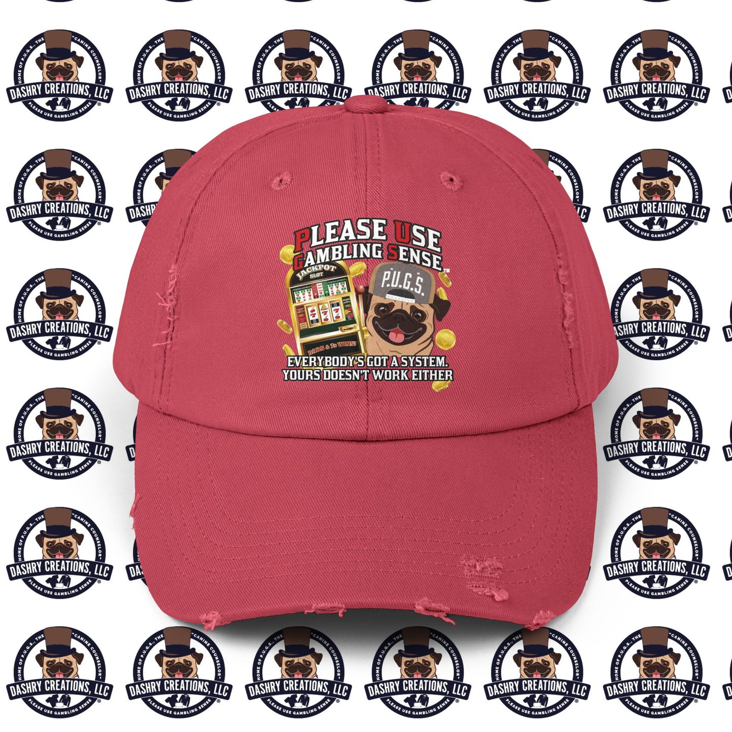 Slots “Everybody’s Got A System” Tan & White Backwards Baseball Cap Unisex Distressed Cap