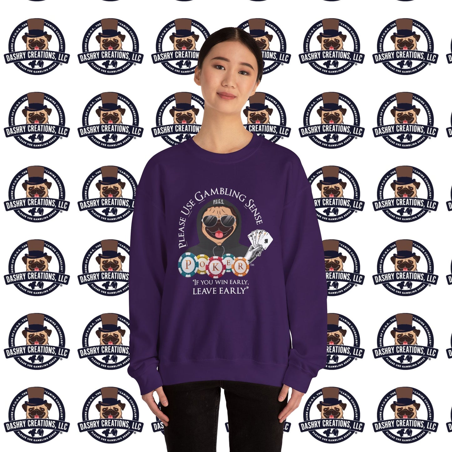 Poker “Win Early Leave” Early Black Hoodie Unisex Heavy Blend™ Crewneck Sweatshirt
