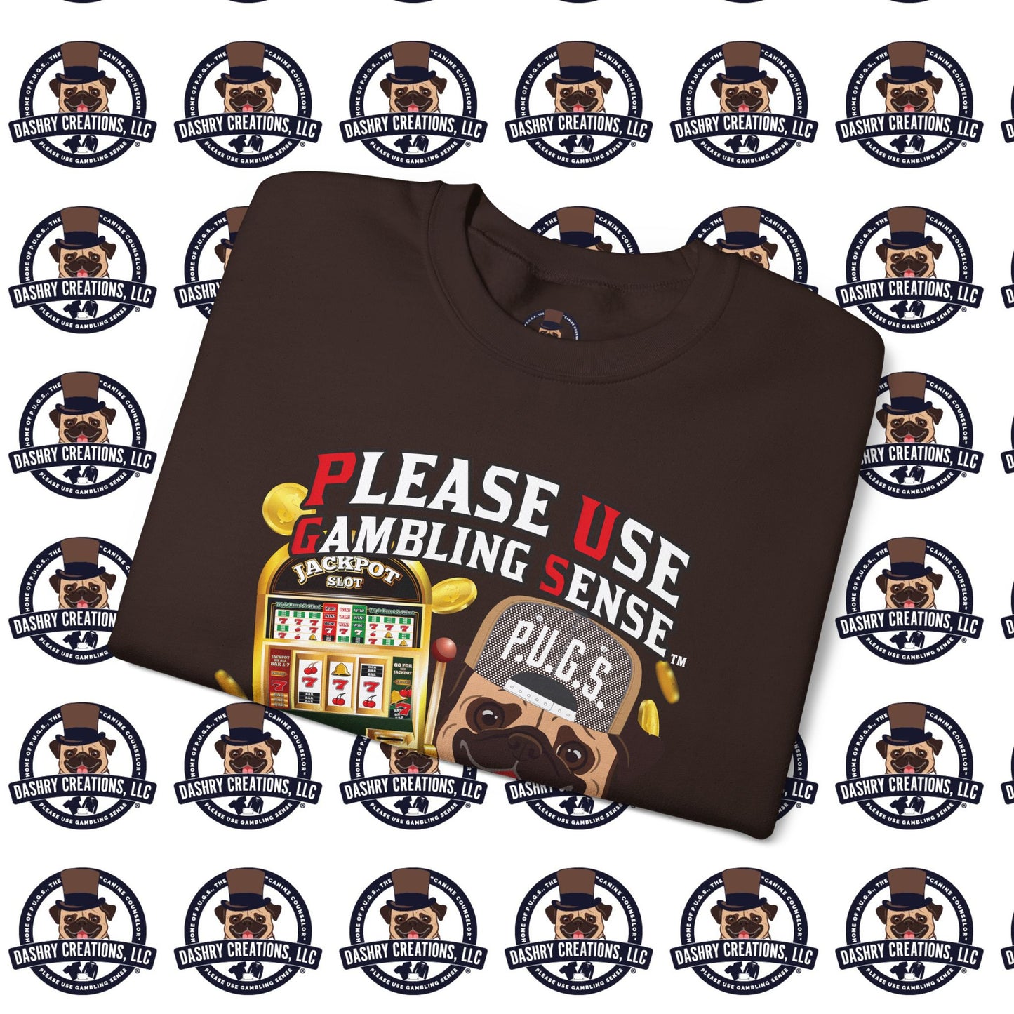 Slots “Everybody’s Got A System” Tan & White Backwards Baseball Cap Unisex Heavy Blend™ Crewneck Sweatshirt
