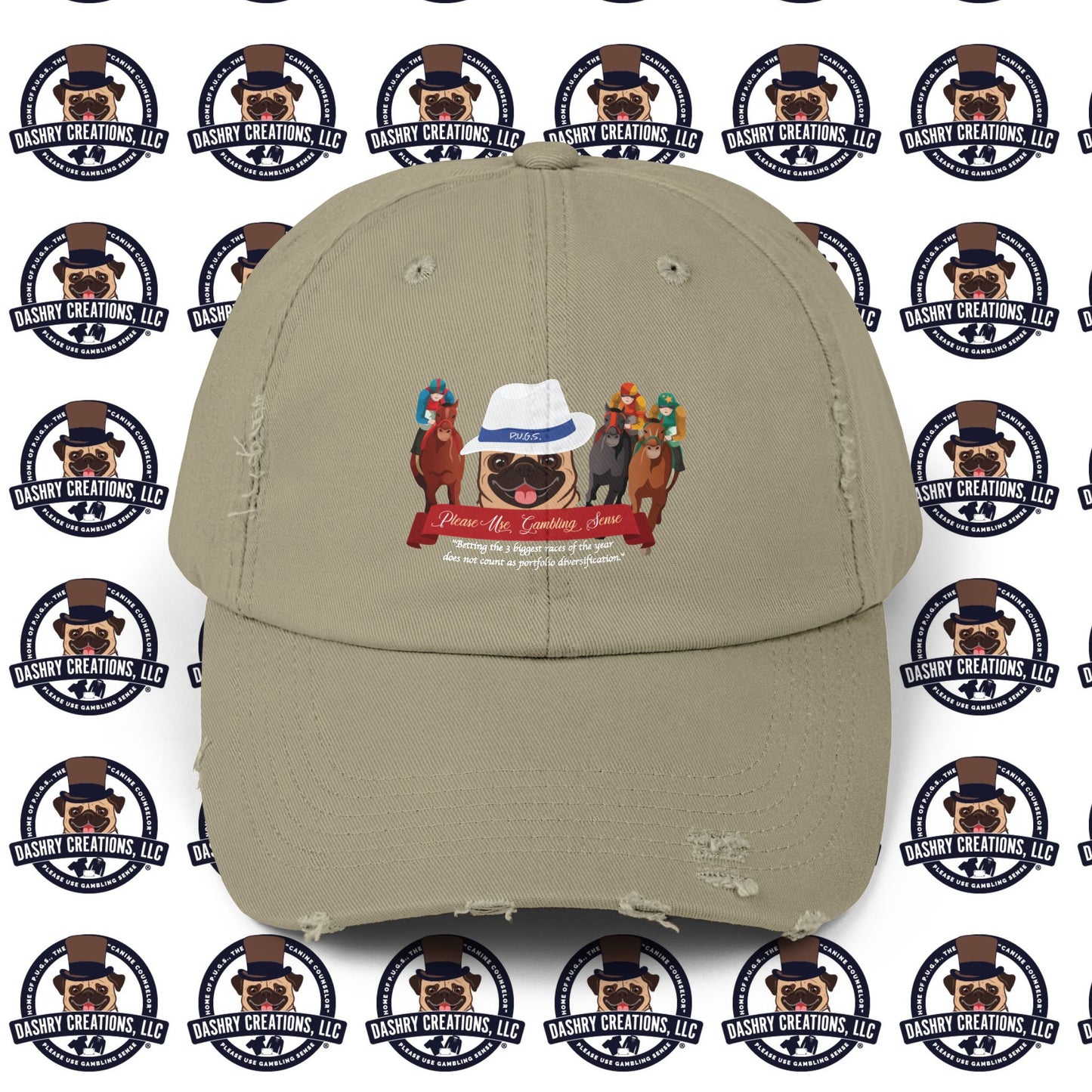 Horse Racing “Portfolio Diversification” White with Blue Band Men’s Fedora Hat Unisex Distressed Cap