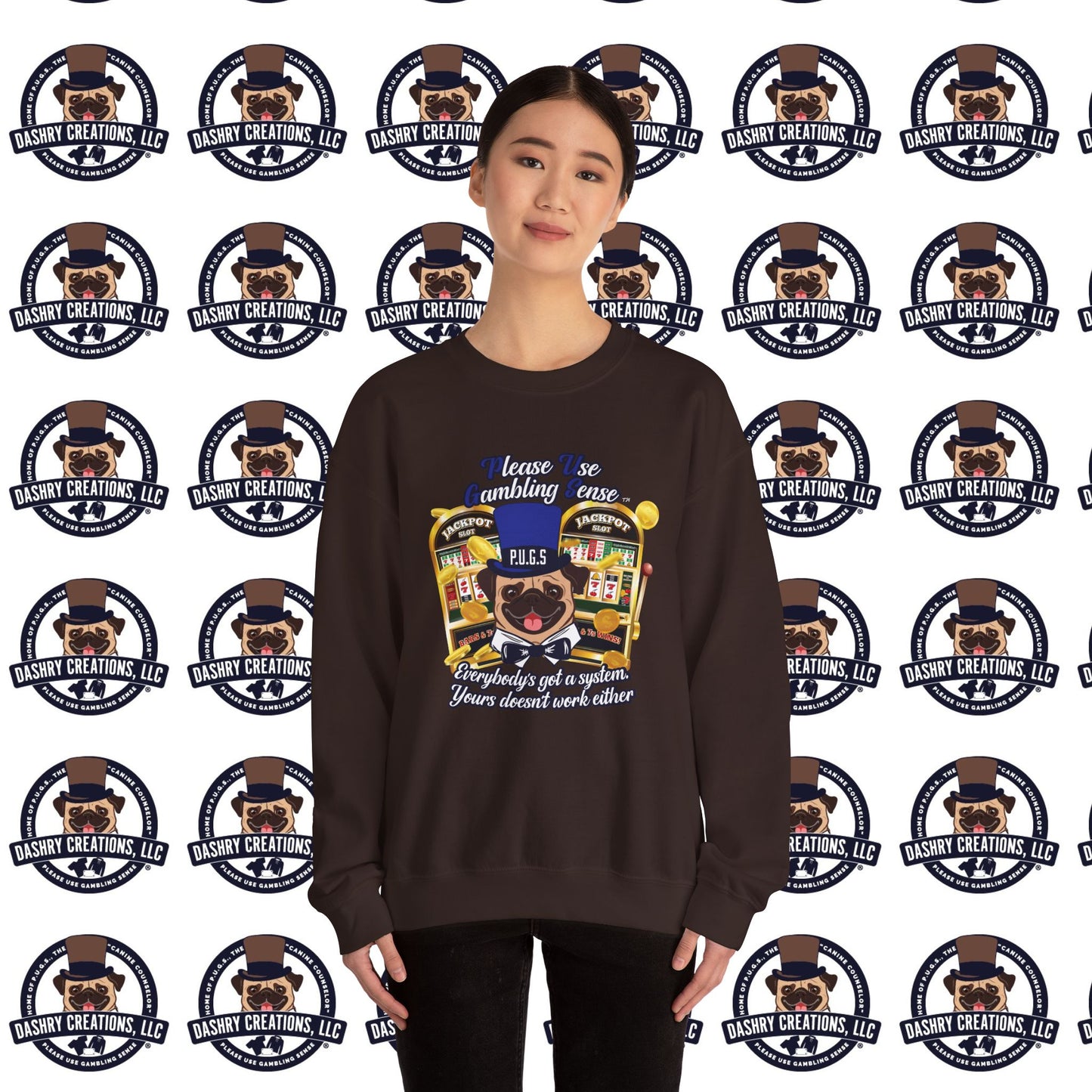 Slots “Everybody’s Got A System” Blue & Black Top Hat Unisex Heavy Blend™ Crewneck Sweatshirt