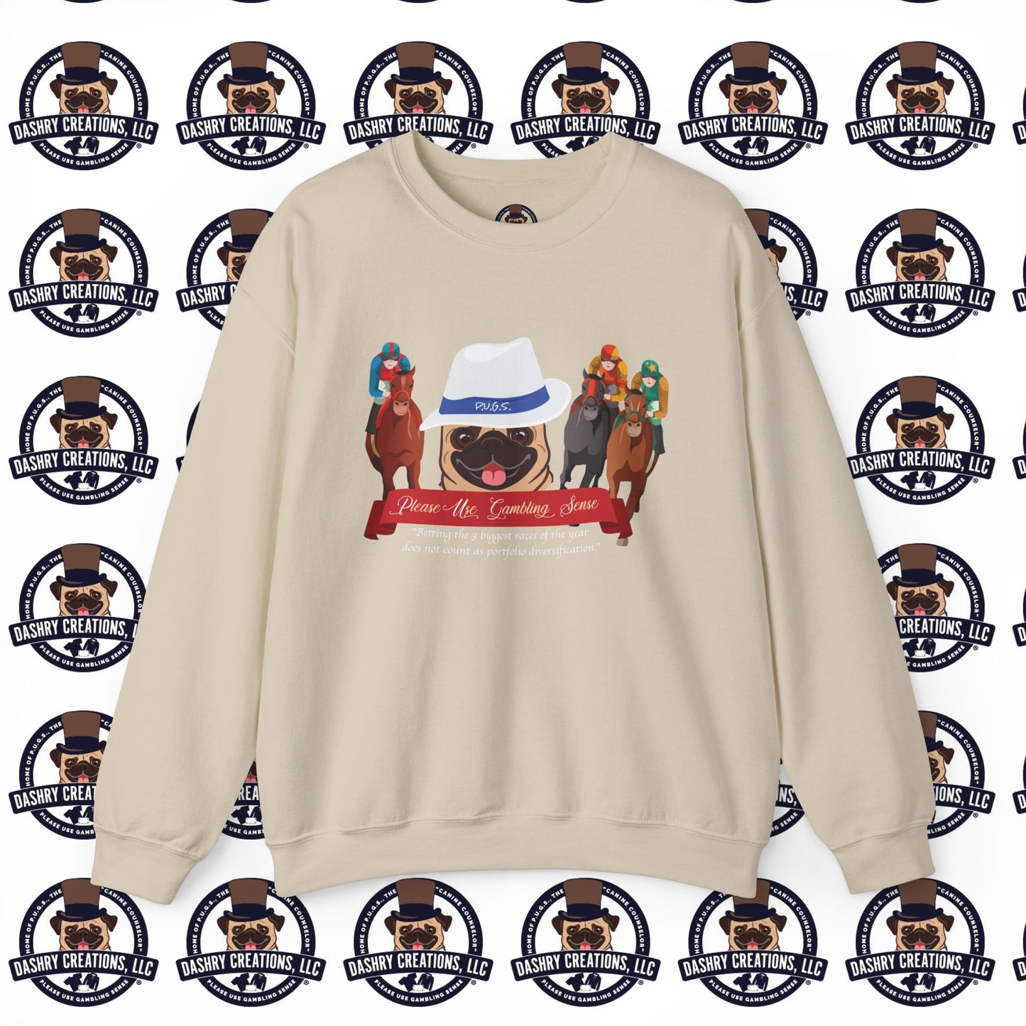 Horse Racing “Portfolio Diversification” White with Blue Band Men’s Fedora Hat Unisex Heavy Blend™ Crewneck Sweatshirt