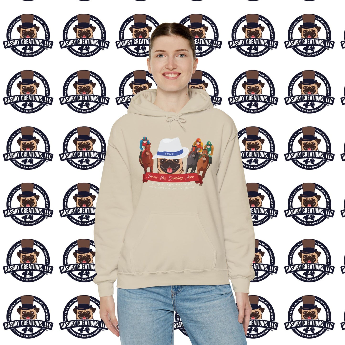 Horse Racing “Portfolio Diversification” White with Blue Band Men’s Fedora Hat Unisex Heavy Blend™ Hooded Sweatshirt