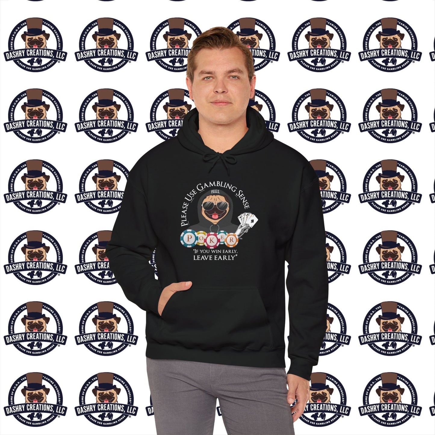 Poker “Win Early Leave” Early Black Hoodie Unisex Heavy Blend™ Hooded Sweatshirt