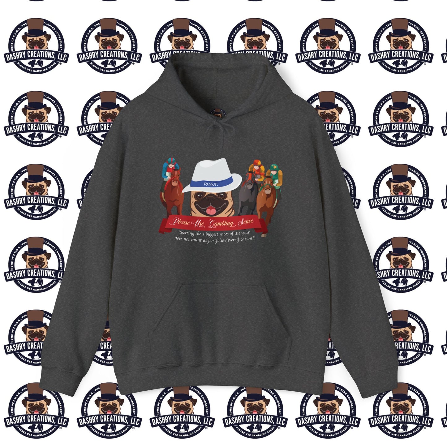 Horse Racing “Portfolio Diversification” White with Blue Band Men’s Fedora Hat Unisex Heavy Blend™ Hooded Sweatshirt