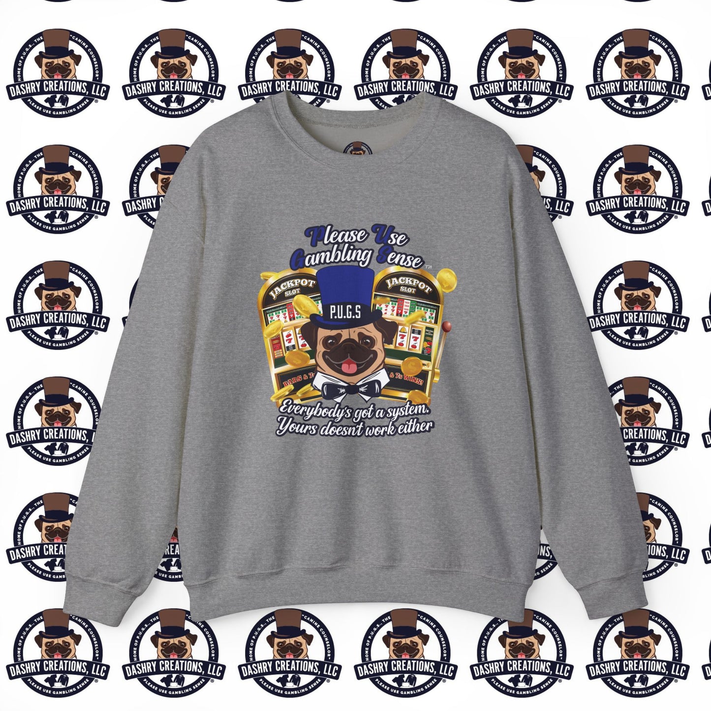 Slots “Everybody’s Got A System” Blue & Black Top Hat Unisex Heavy Blend™ Crewneck Sweatshirt